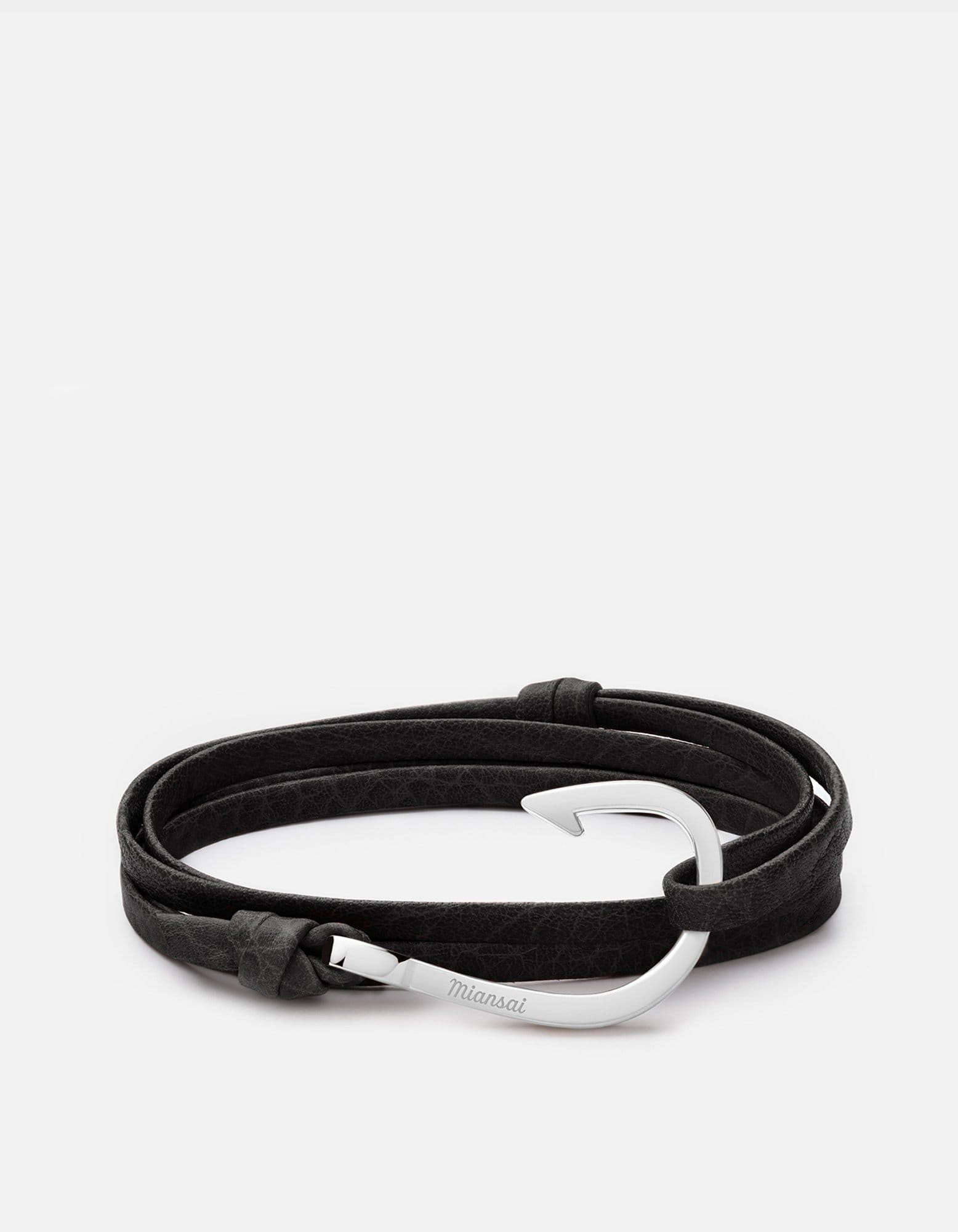 Miansai Hooks/Anchors Hook Leather, Silver Asphalt / Stainless Steel / Monogram: No