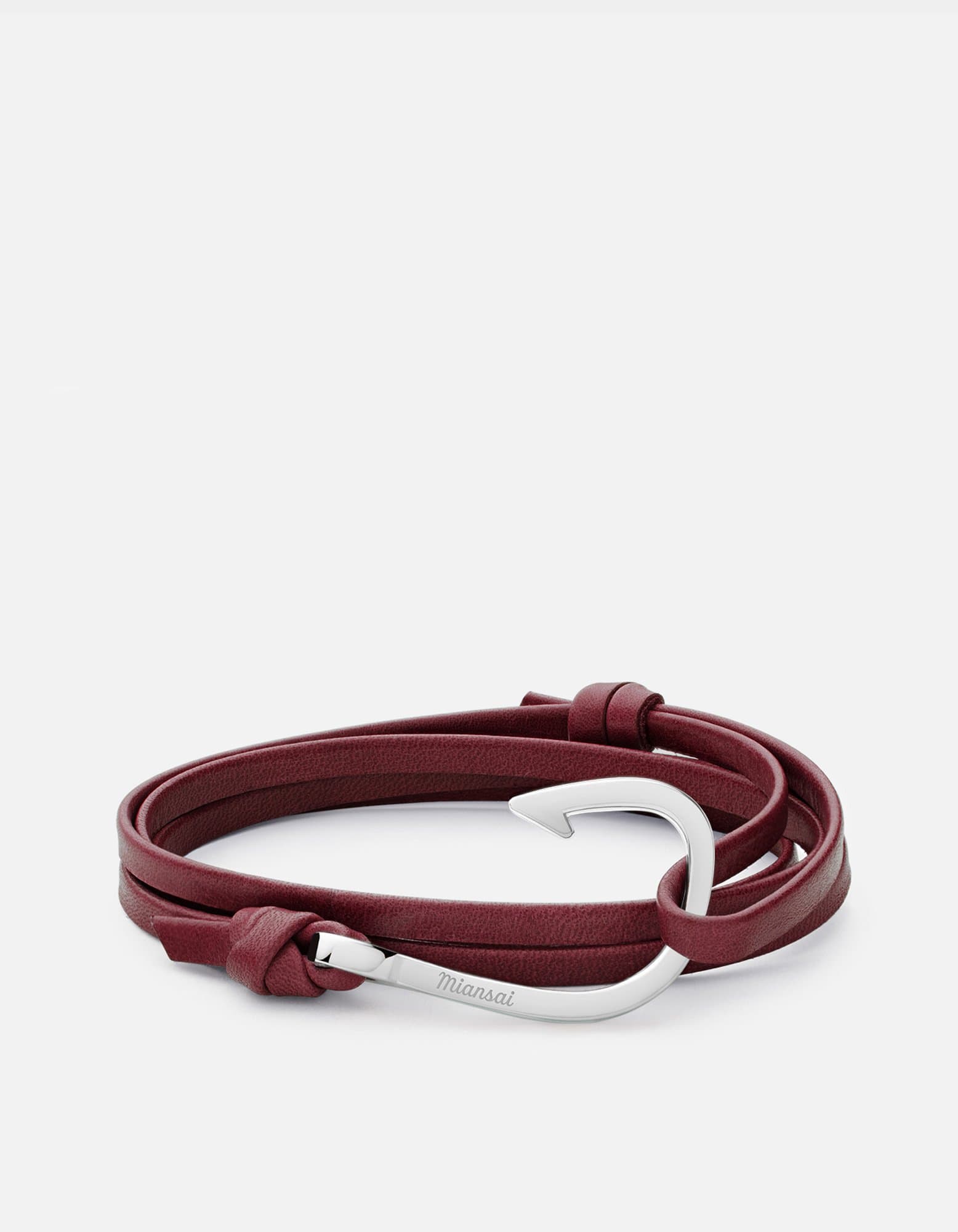 Miansai Hooks/Anchors Hook Leather, Silver Burgundy / Stainless Steel / Monogram: No