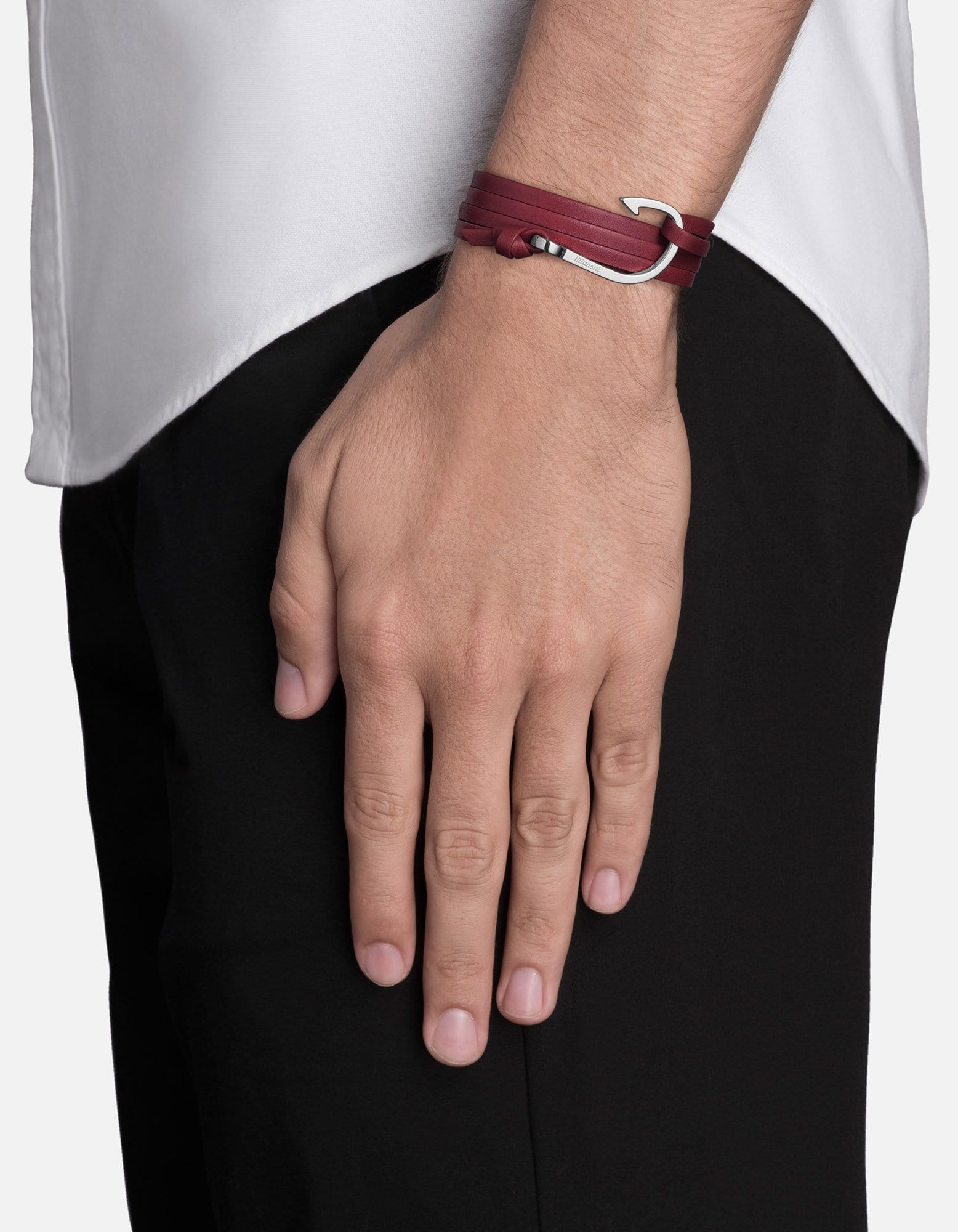Hook Leather Bracelet, Silver