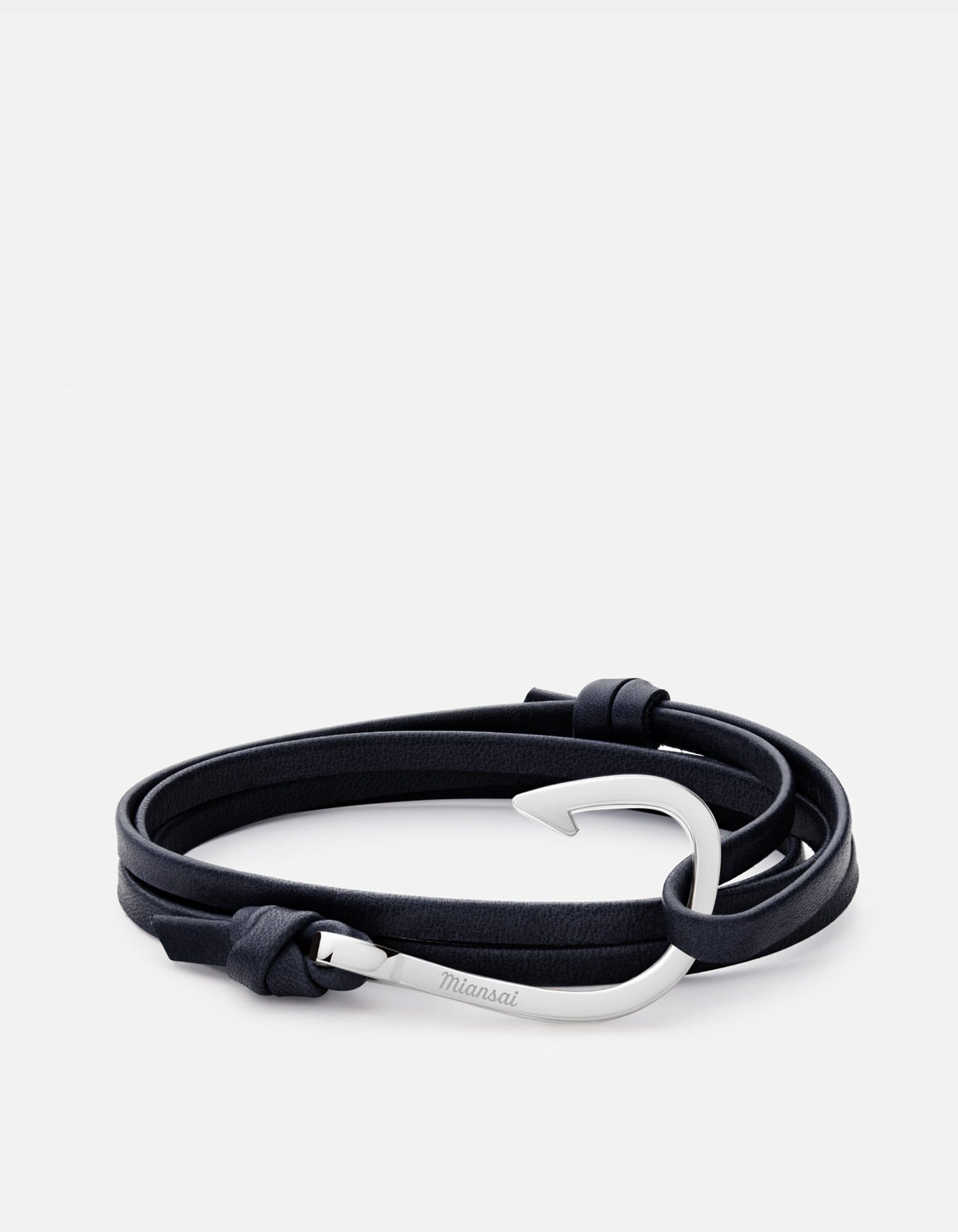 Miansai Hooks/Anchors Hook Leather, Silver Navy Blue / Stainless Steel / Monogram: No