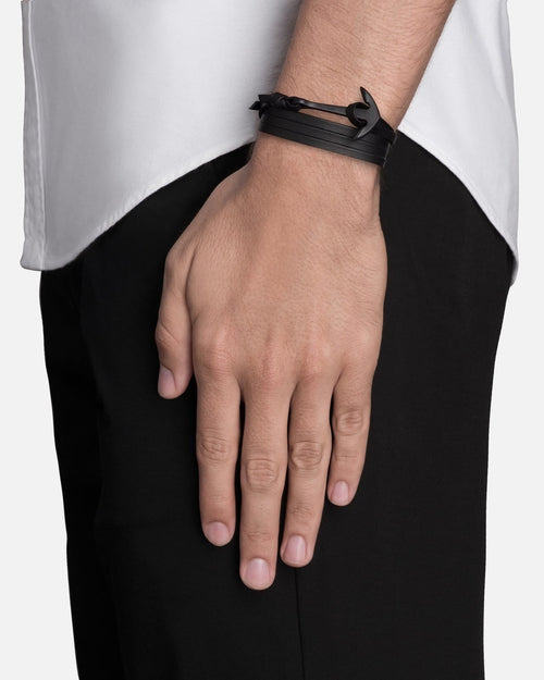 Anchor Leather Bracelet, Noir