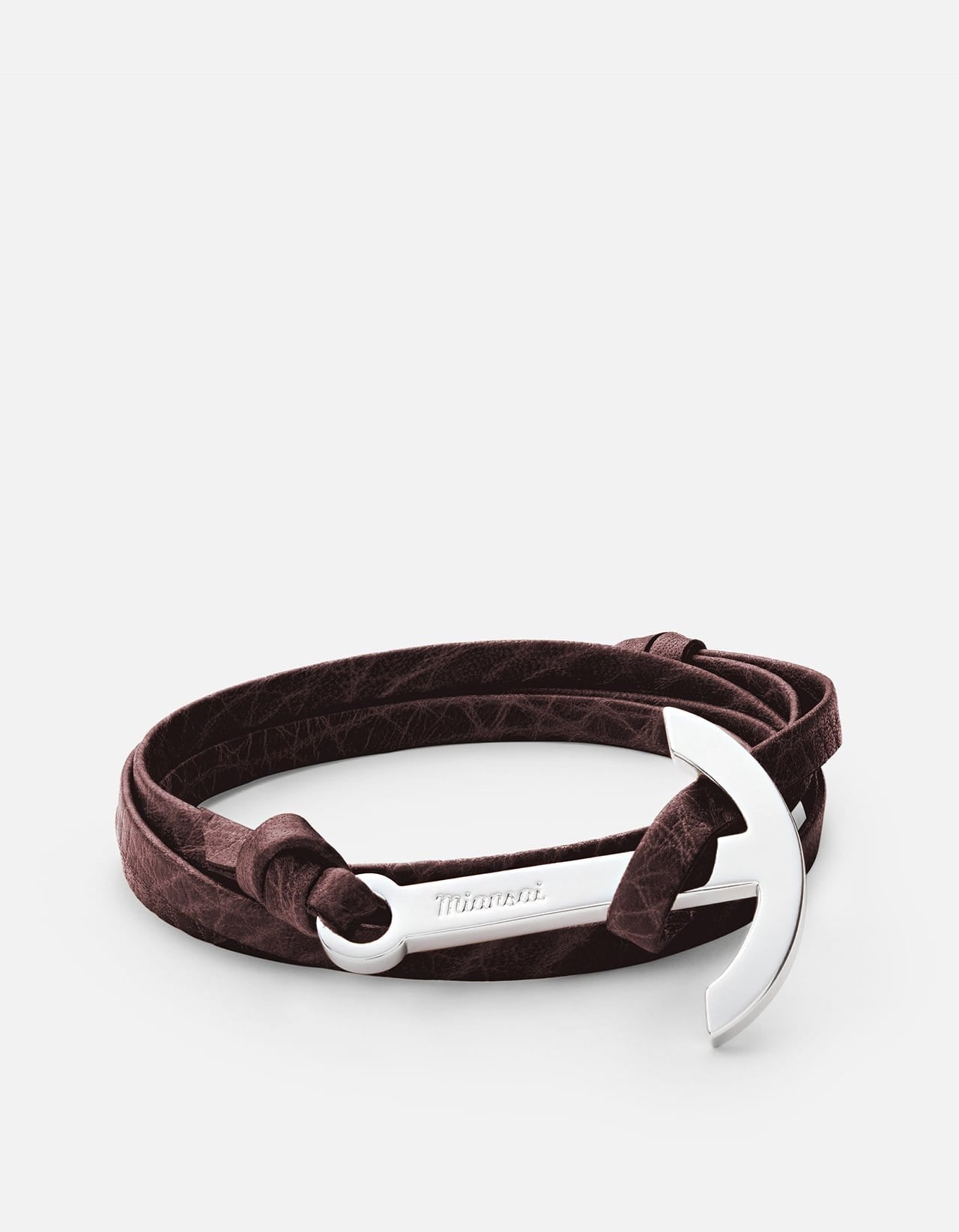 Miansai Hooks/Anchors Modern Anchor on Leather Bracelet, Polished Silver Mojave / O/S