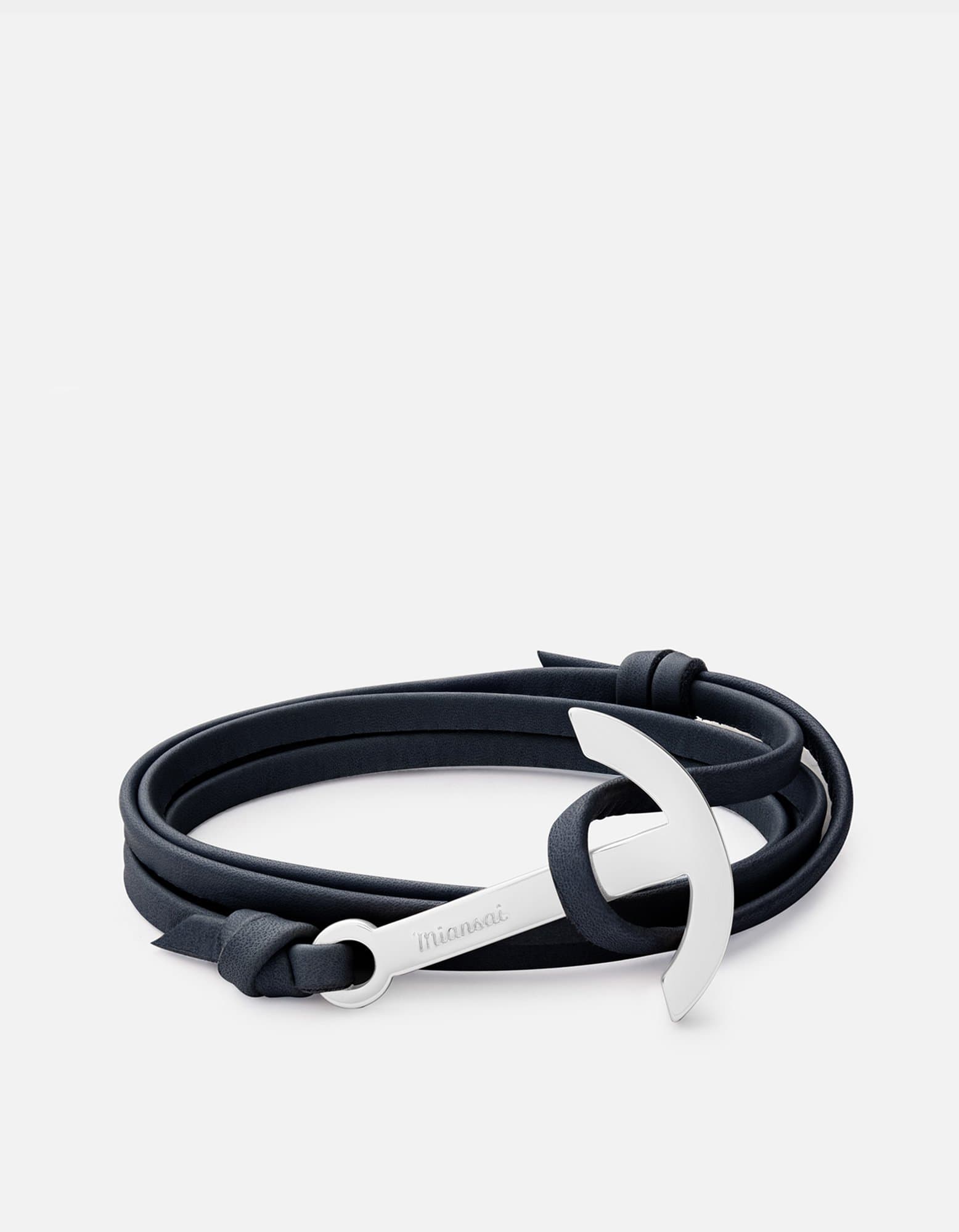 Miansai Hooks/Anchors Modern Anchor Leather, Silver Navy Blue / O/S