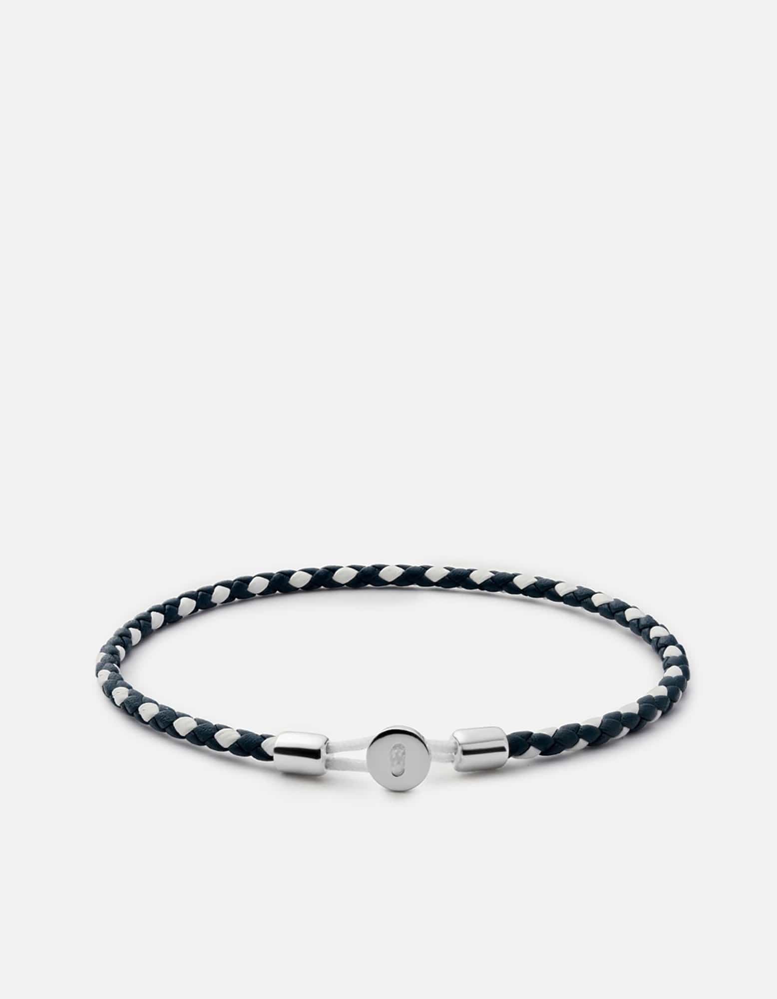 Miansai Bracelets Nexus Leather Bracelet, Sterling Silver Navy/White / M