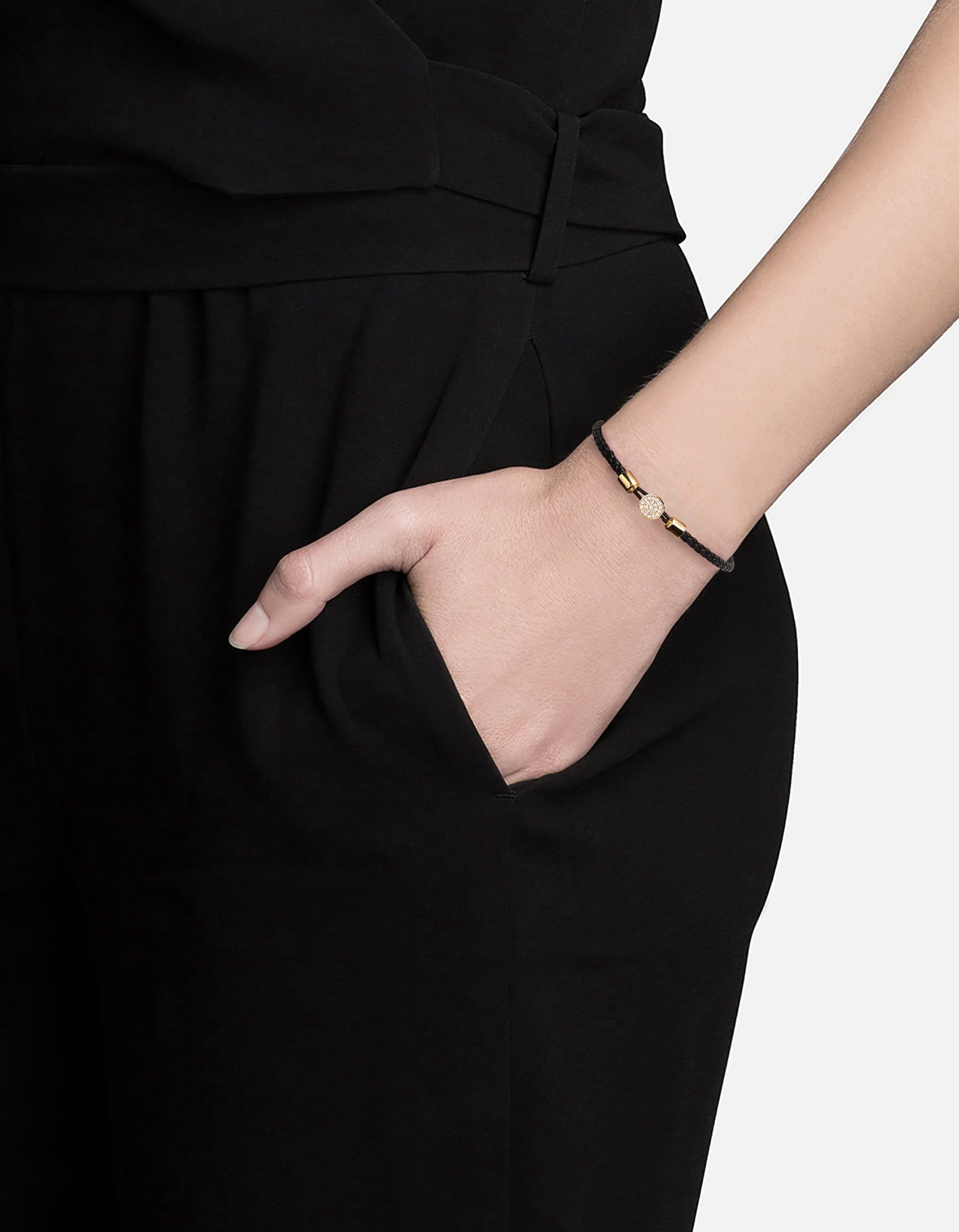 Nexus Leather Bracelet, 14k Gold Pavé