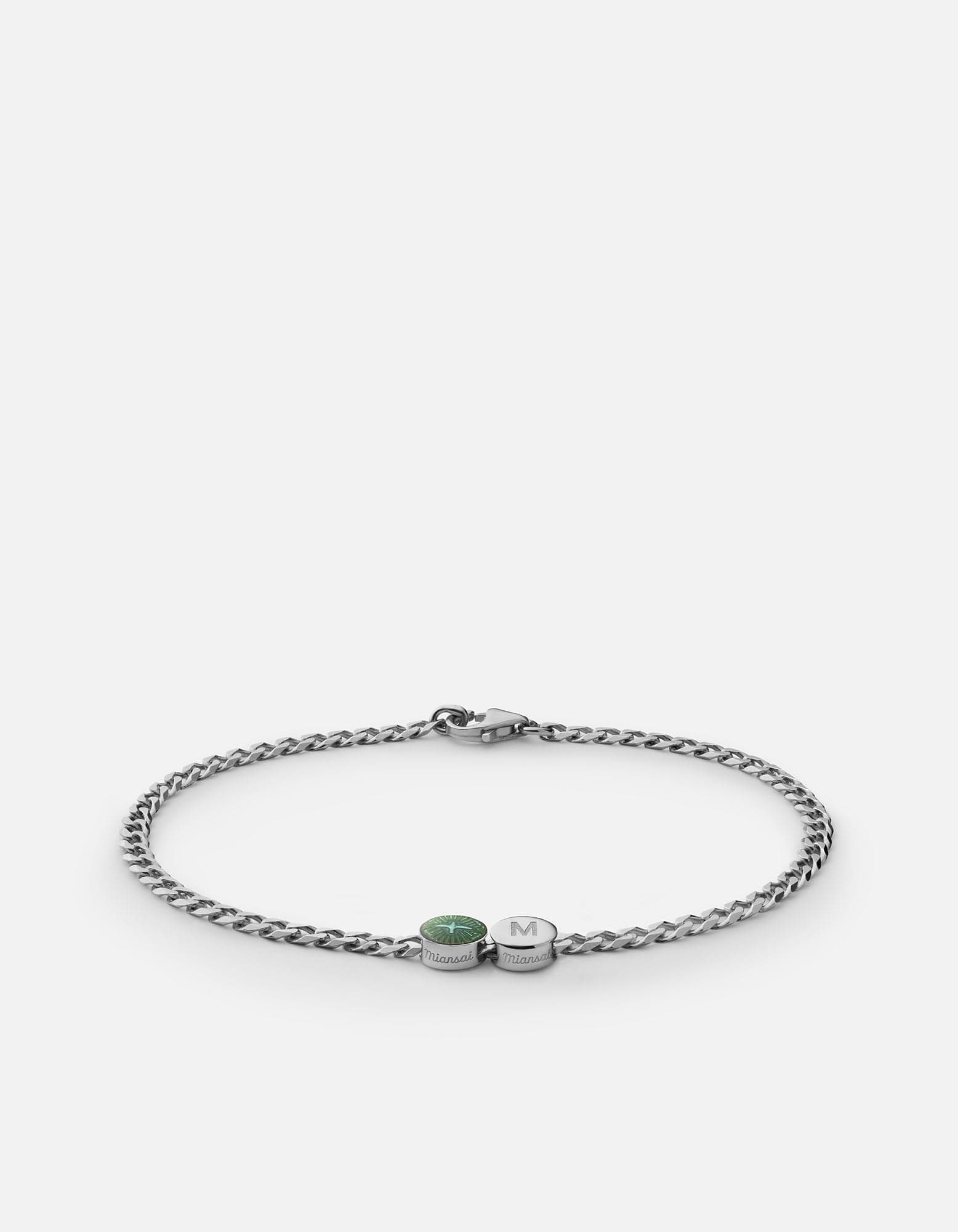 Miansai Bracelets Dove Type Chain Bracelet, Sterling Silver/Teal 1 Letter / Teal / S / Monogram: Yes