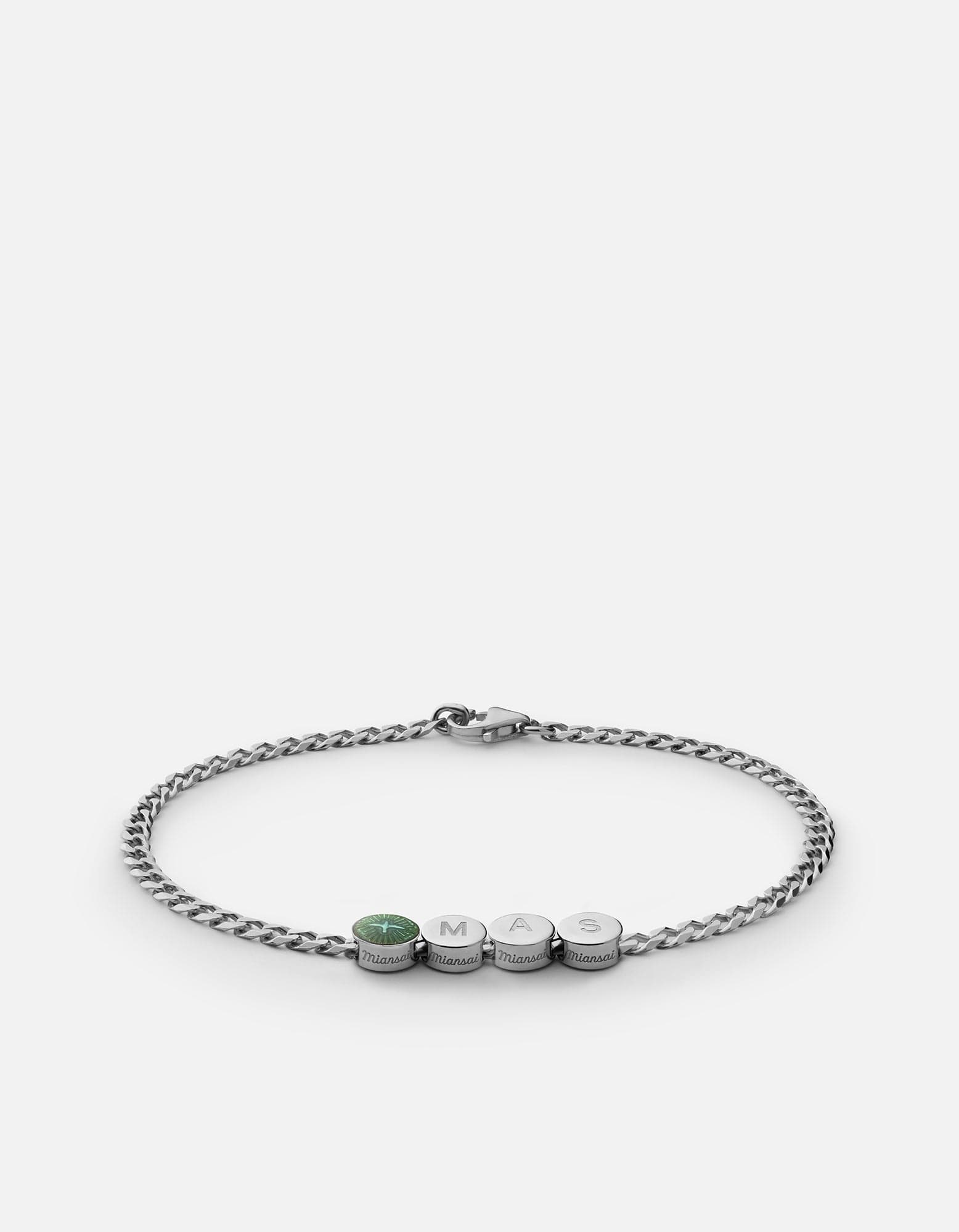 Miansai Bracelets Dove Type Chain Bracelet, Sterling Silver/Teal 3 Letters / Teal / S / Monogram: Yes