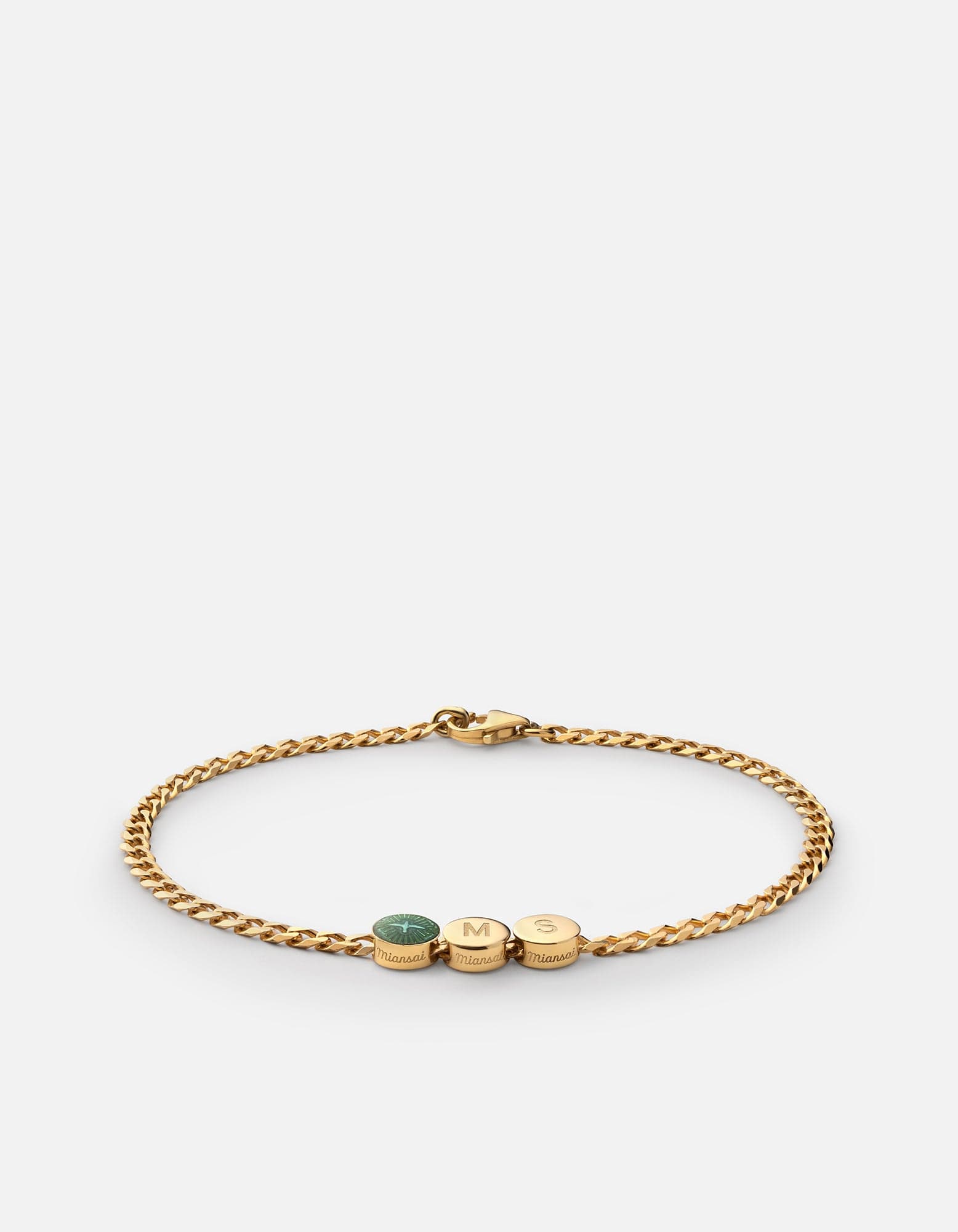 Miansai Bracelets Dove Type Chain Bracelet, Gold Vermeil 2 Letters / Teal / S / Monogram: Yes