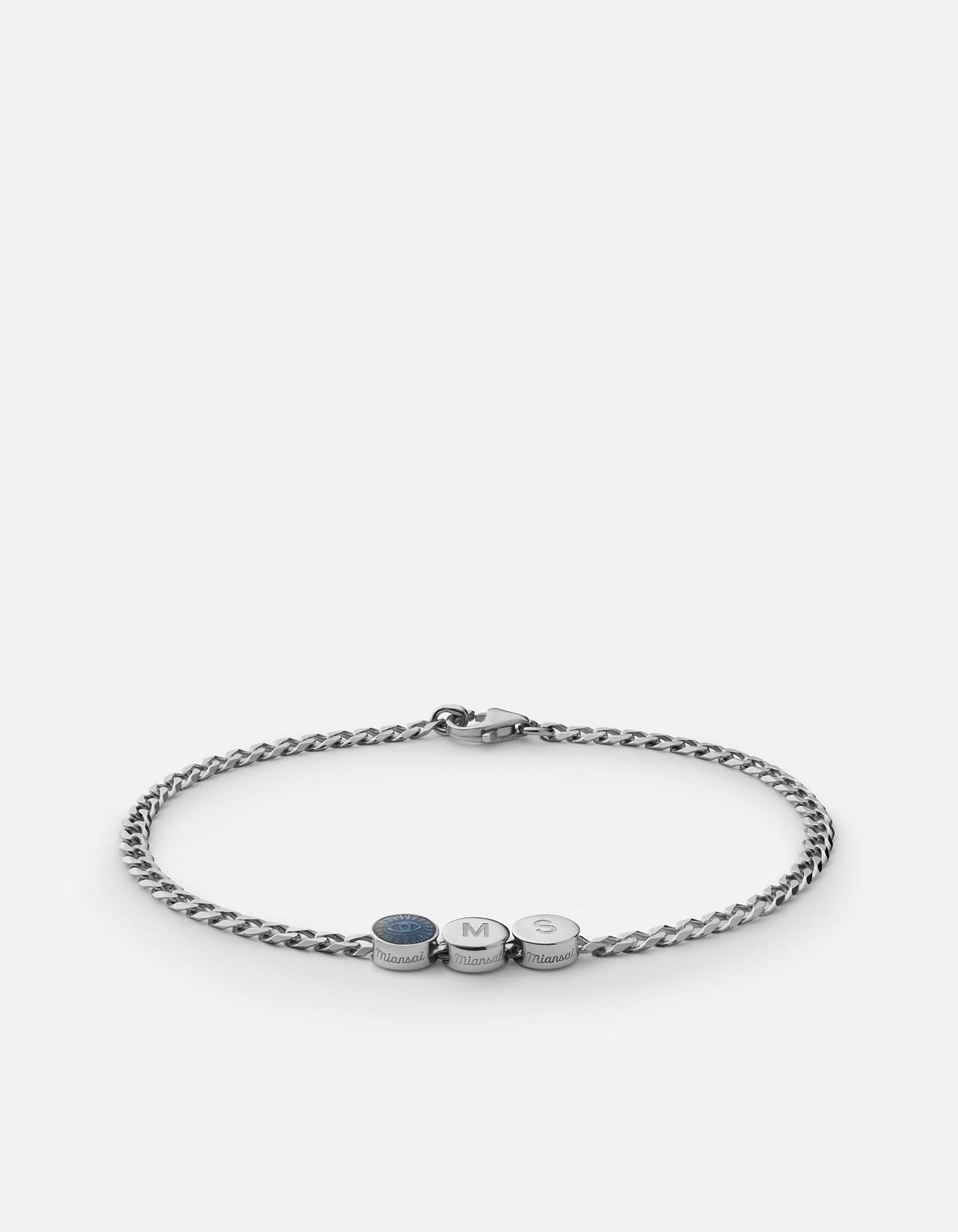 Miansai Bracelets Eye of Time Type Chain Bracelet, Sterling Silver/Blue 2 Letters / Blue / S / Monogram: Yes