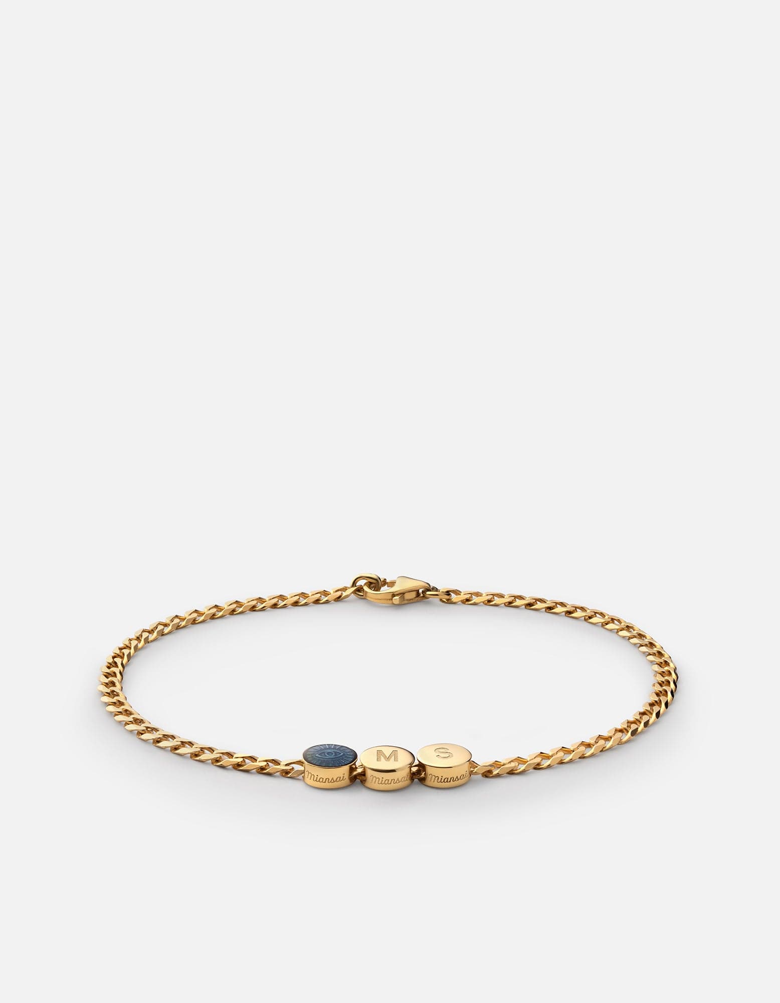 Miansai Bracelets Eye of Time Type Chain Bracelet, Gold Vermeil/Blue 2 Letters / Blue / S / Monogram: Yes