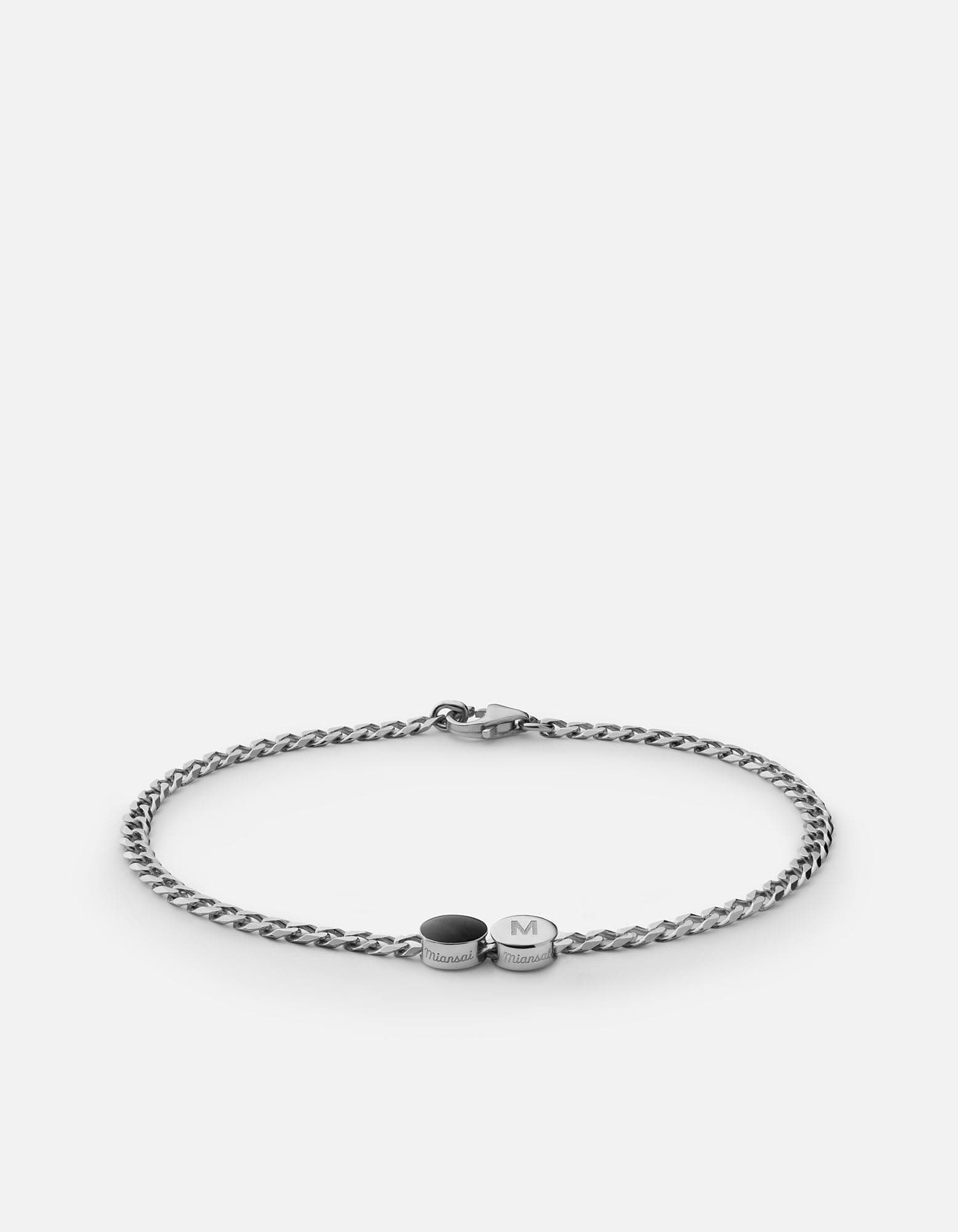 Miansai Bracelets Volcan Type Chain Bracelet, Sterling Silver 1 Letter / Black / S / Monogram: Yes