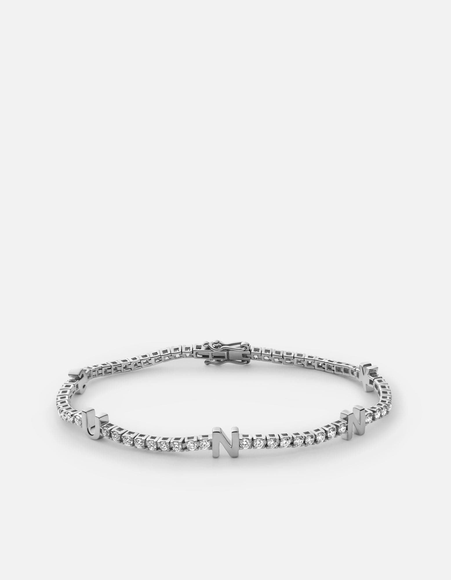 Miansai Signature Tennis Bracelet, 14k Gold Pavé Polished White 14k Gold/Pave/3 Letters / S / Monogram: Yes