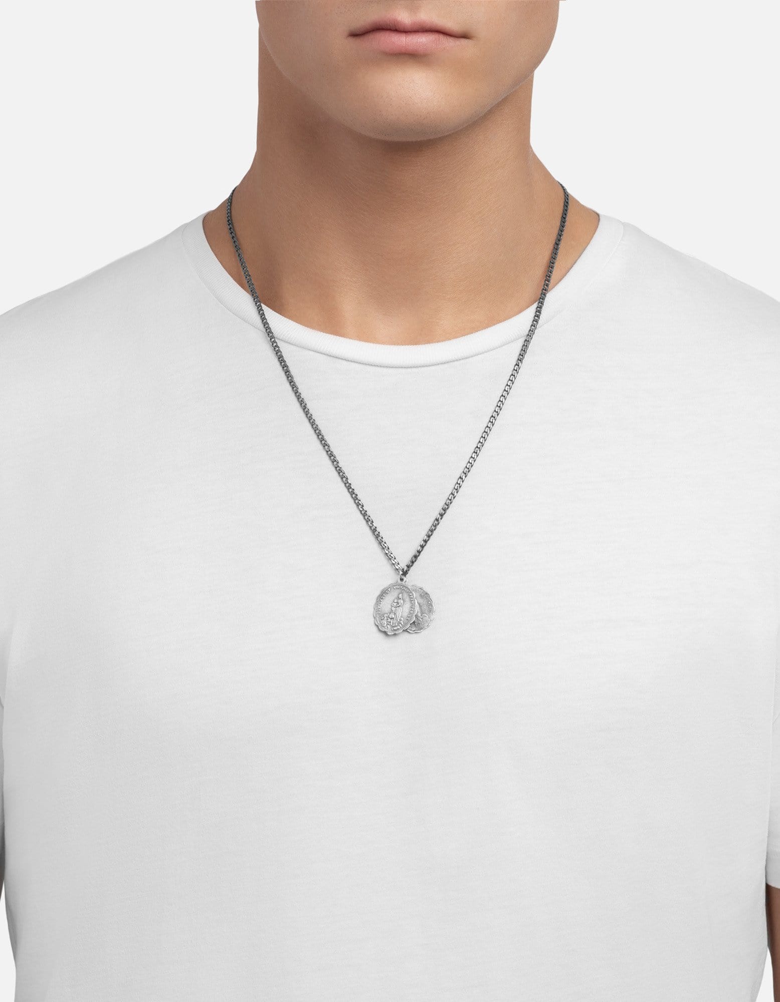 Saints Pendant Necklace, Matte Sterling Silver