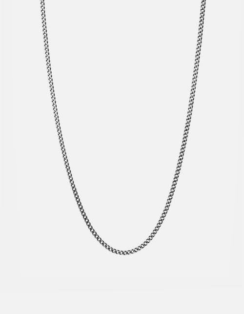 Miansai Necklaces 3mm Cuban Chain Necklace, Sterling Silver Oxidized Brushed / 24 in.