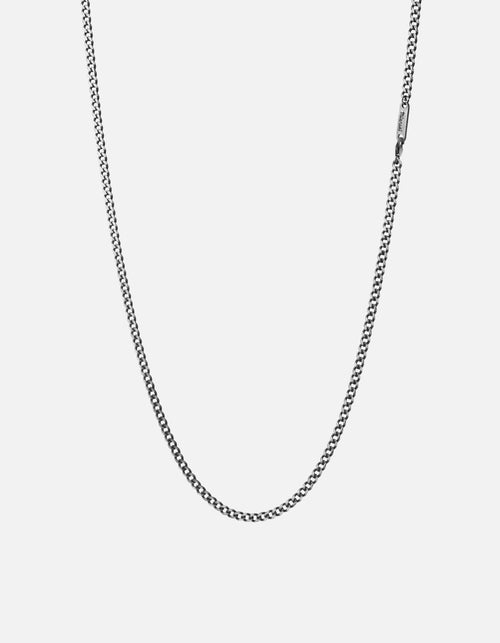 3mm Cuban Curb Chain Necklace, Brushed Sterling Silver
