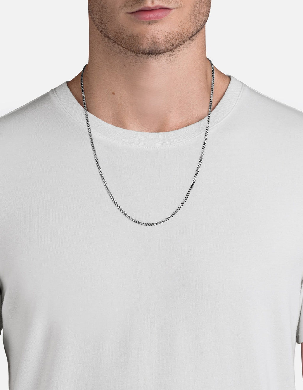 3mm Cuban Curb Chain Necklace, Brushed Sterling Silver