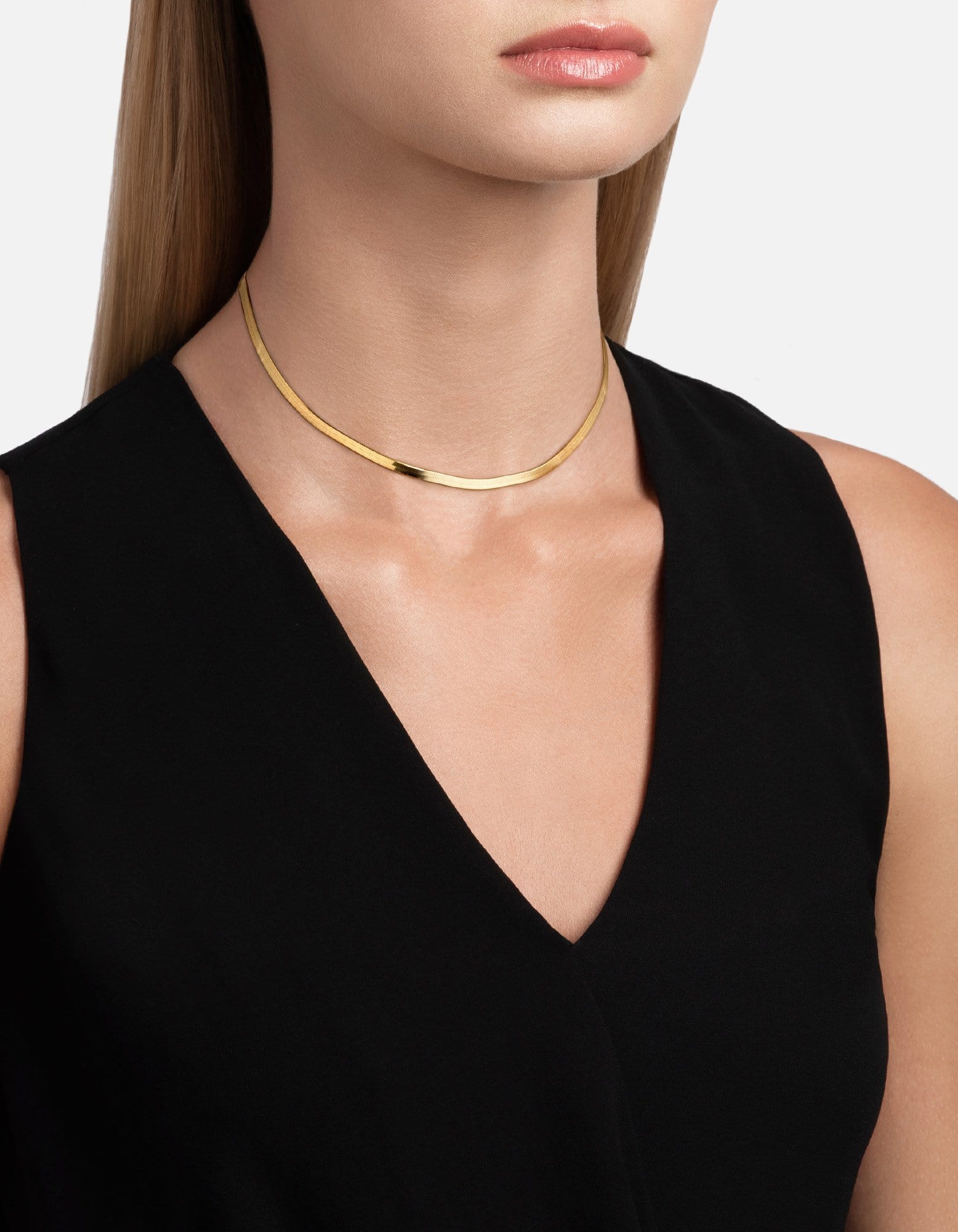 3mm Herringbone Choker, Gold Vermeil