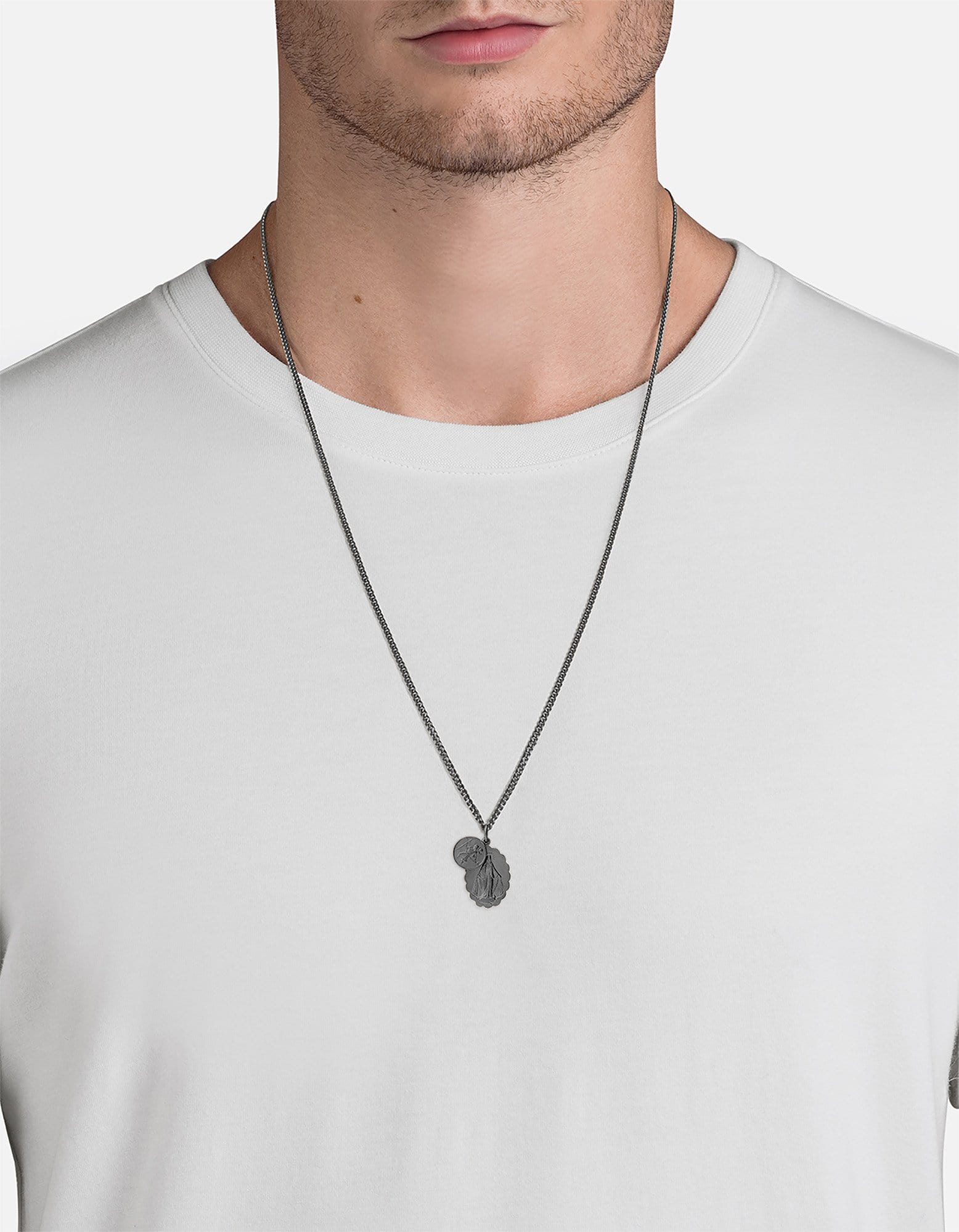 Mini Saints Pendant Necklace, Matte Black