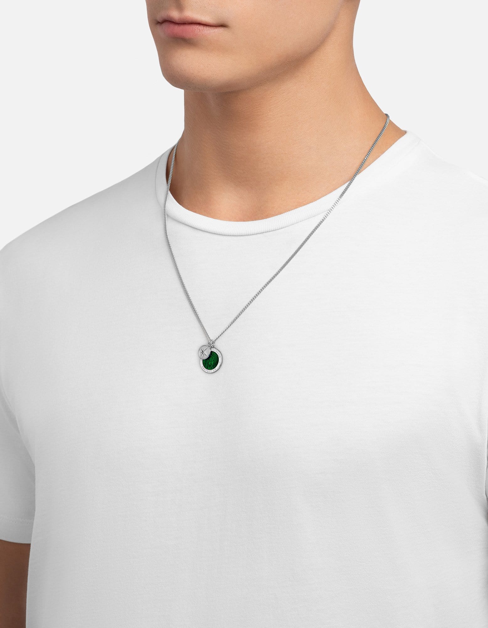 Saint Christopher Surf Necklace, Sterling Silver / Emerald Green