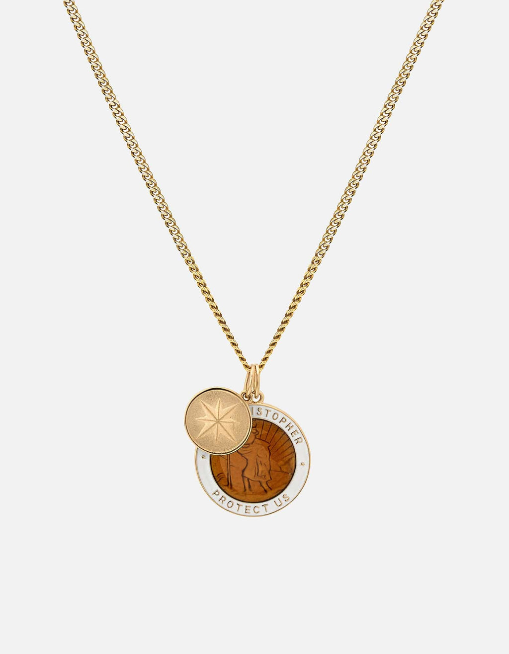 Miansai Necklaces Saint Christopher Surf Necklace, Gold Vermeil/Desert Sun Desert Sun / 18 in. / Monogram: No