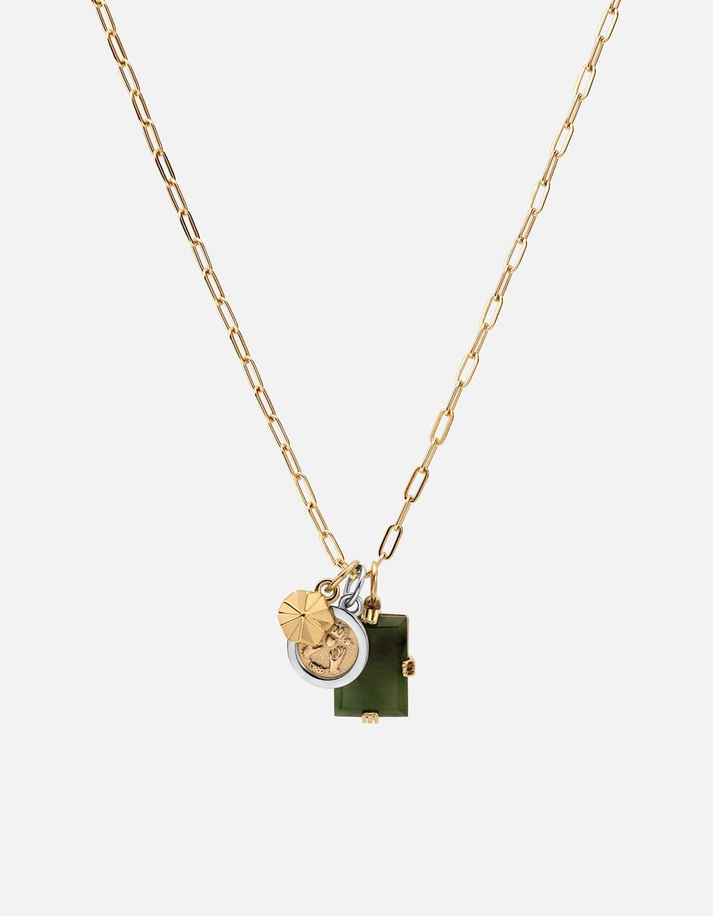 Miansai Necklaces Lennox Trilogy Cable Chain Necklace, Sterling Silver/Gold Vermeil/Jasper Green