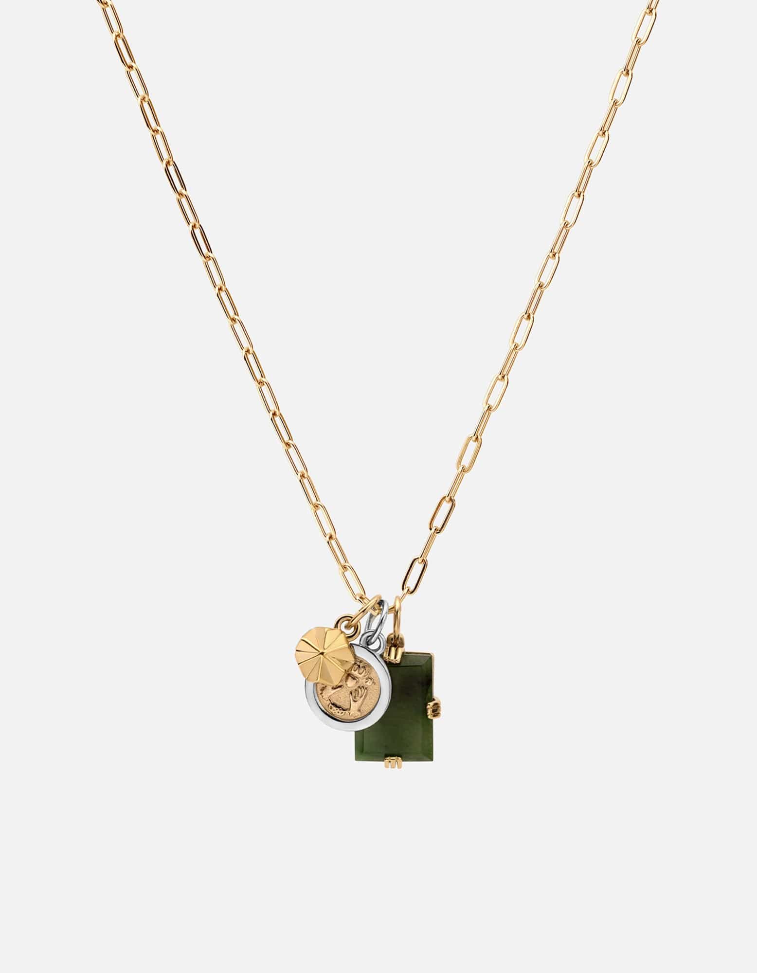 Miansai Necklaces Lennox Trilogy Cable Chain Necklace, Sterling Silver/Gold Vermeil/Jasper Green
