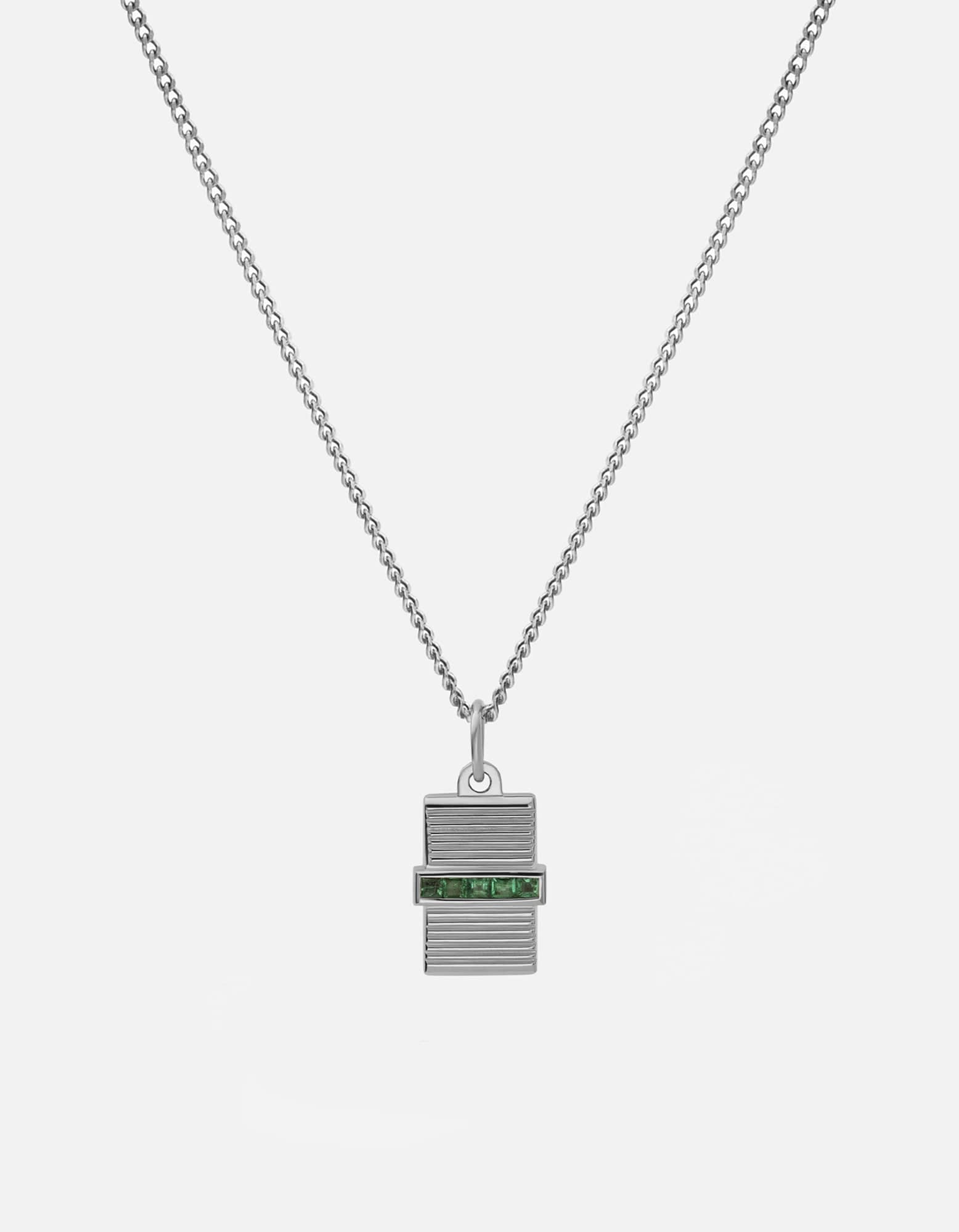 Miansai Necklaces Vault Necklace, Sterling Silver/Emeralds Green / 24 in. / Monogram: No