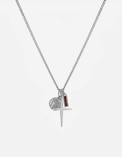 Miansai Necklaces Aegis Trilogy Garnet Necklace, Sterling Silver Red / 21 in.