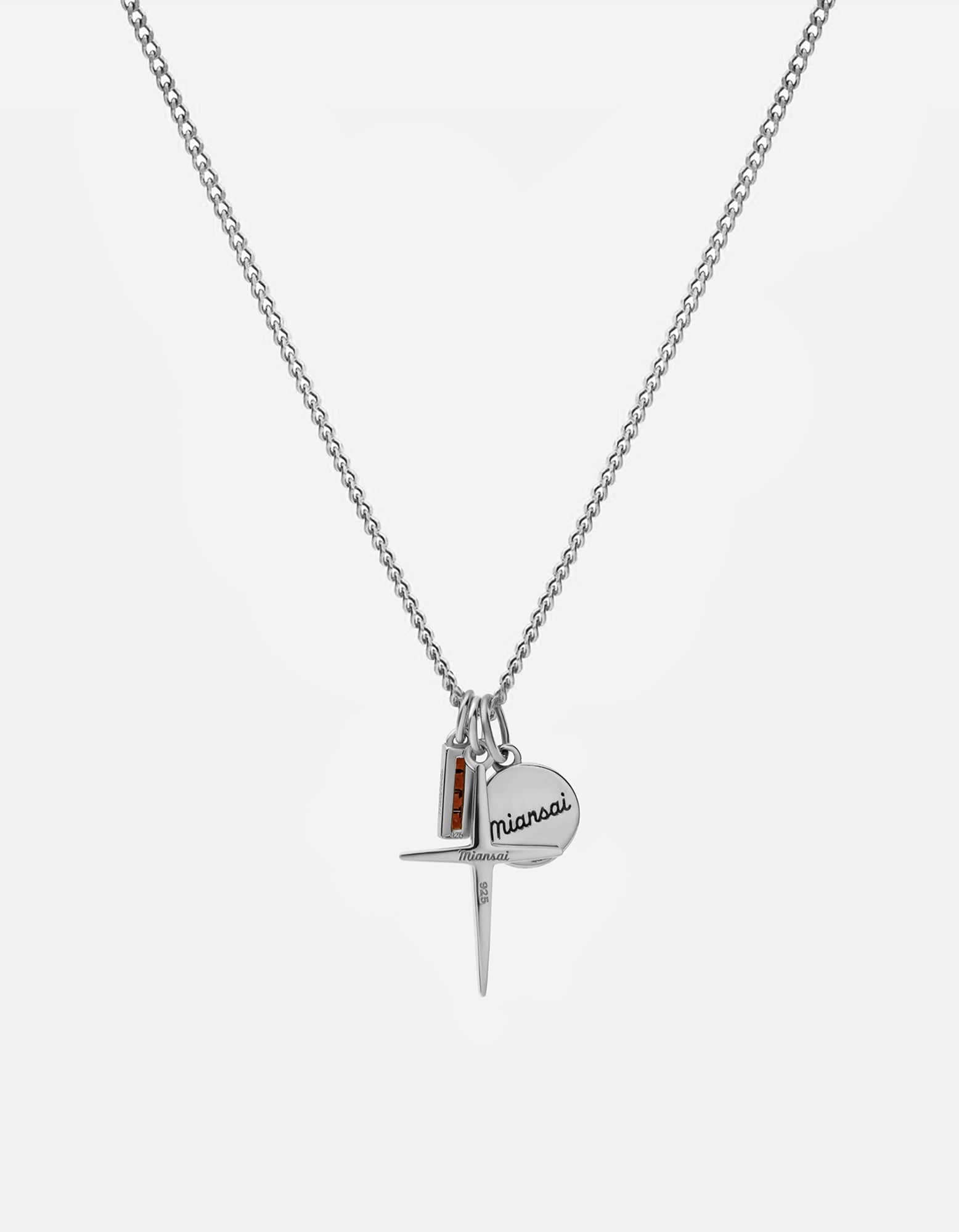 Aegis Trilogy Cross Necklace, Sterling Silver / Garnett