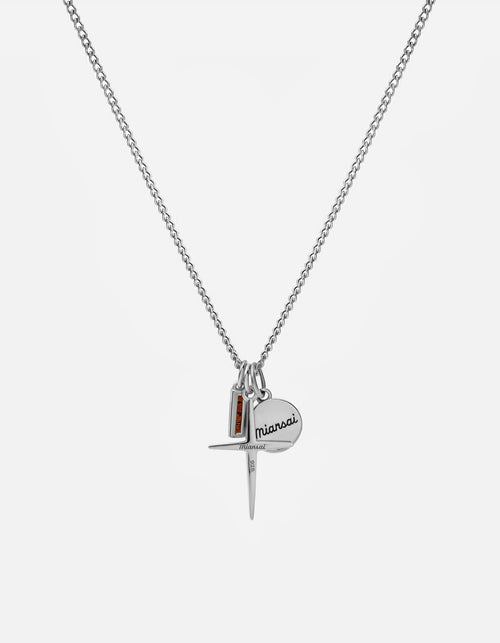 Aegis Trilogy Cross Necklace, Sterling Silver / Garnett