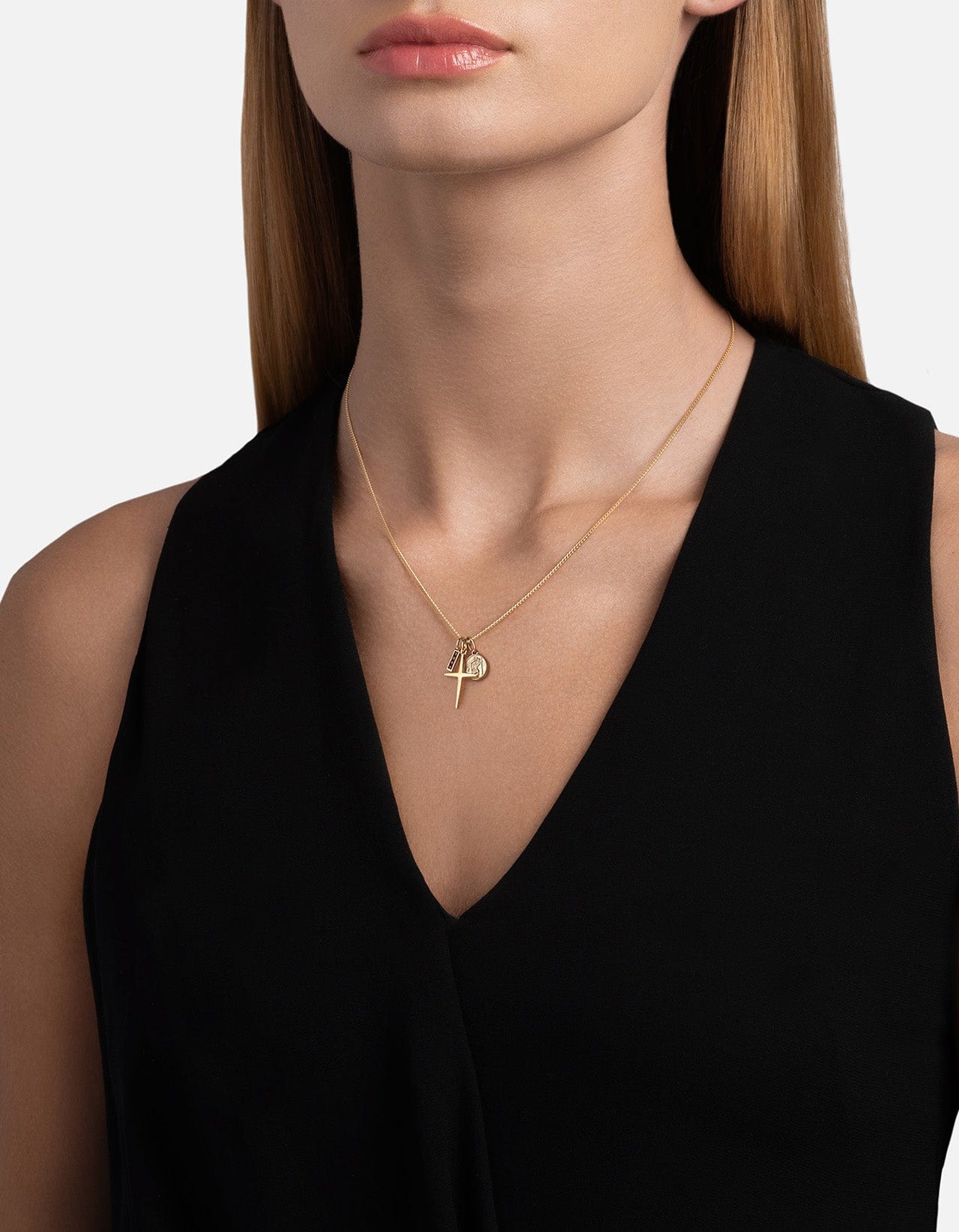 Aegis Trilogy Cross Necklace, Gold Vermeil / Garnet
