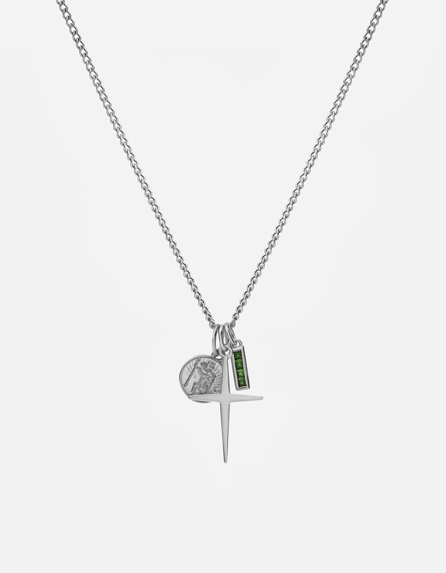 Aegis Trilogy Cross Necklace, Sterling Silver / Agate