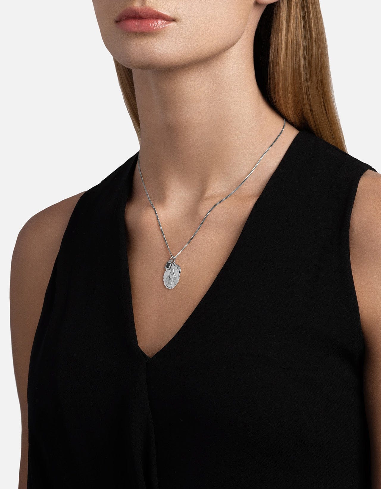 Mini Saints Onyx Trilogy Necklace, Sterling Silver