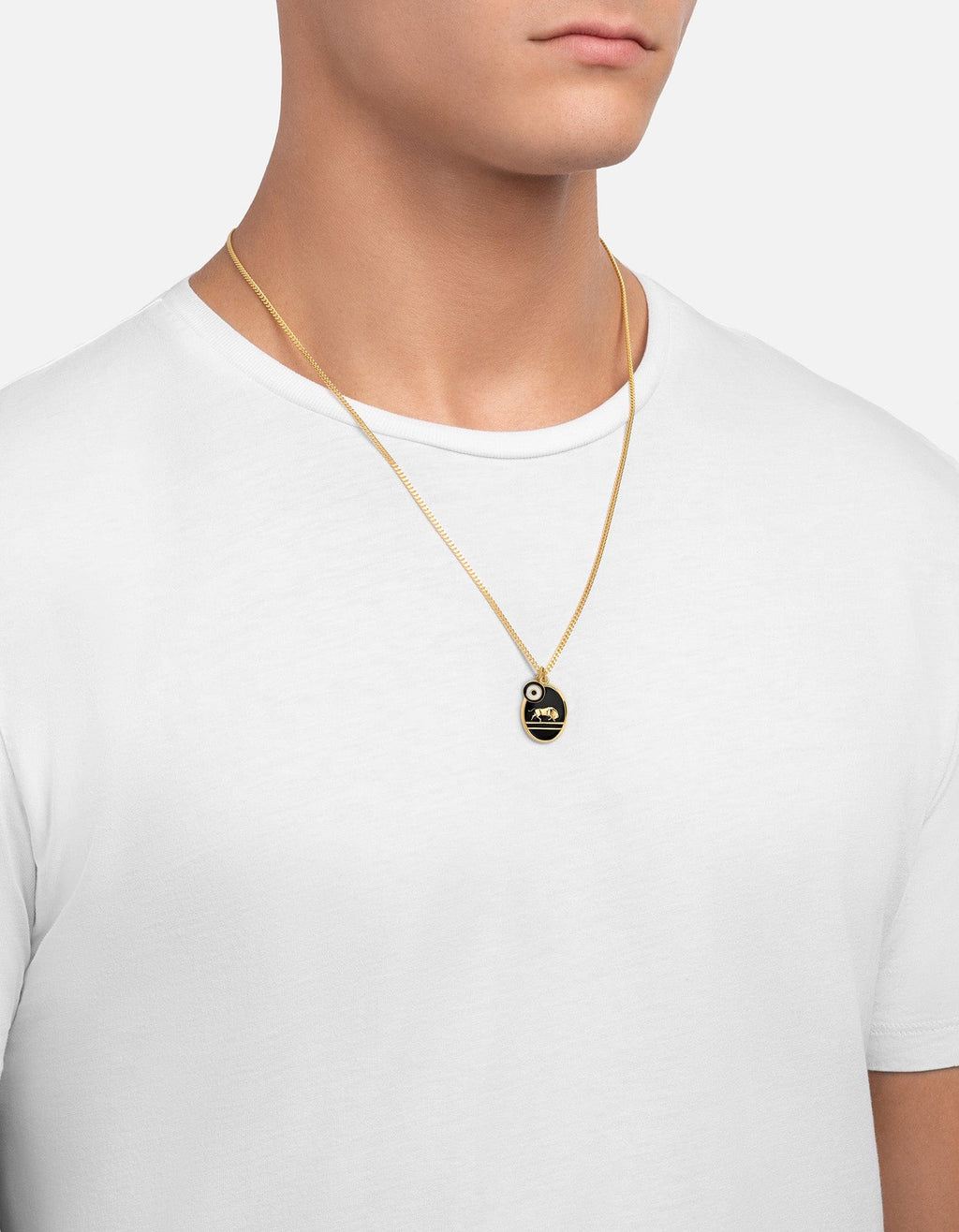Oxen Pendant Necklace, Gold Vermeil / Black
