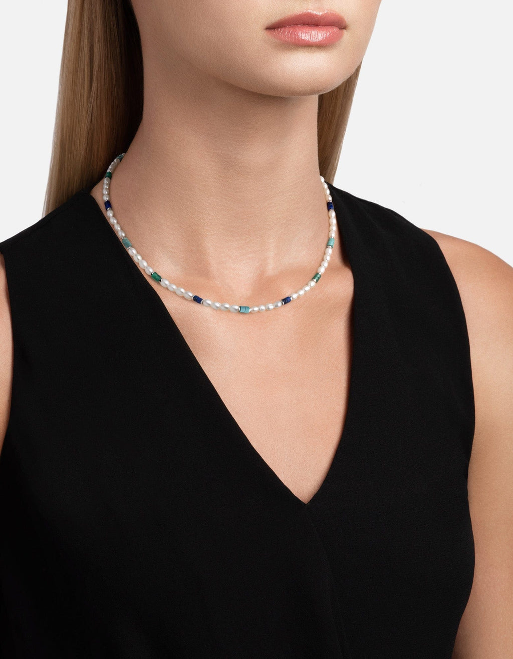 Ravi Pearl Choker, Sterling Silver / Blue/Green