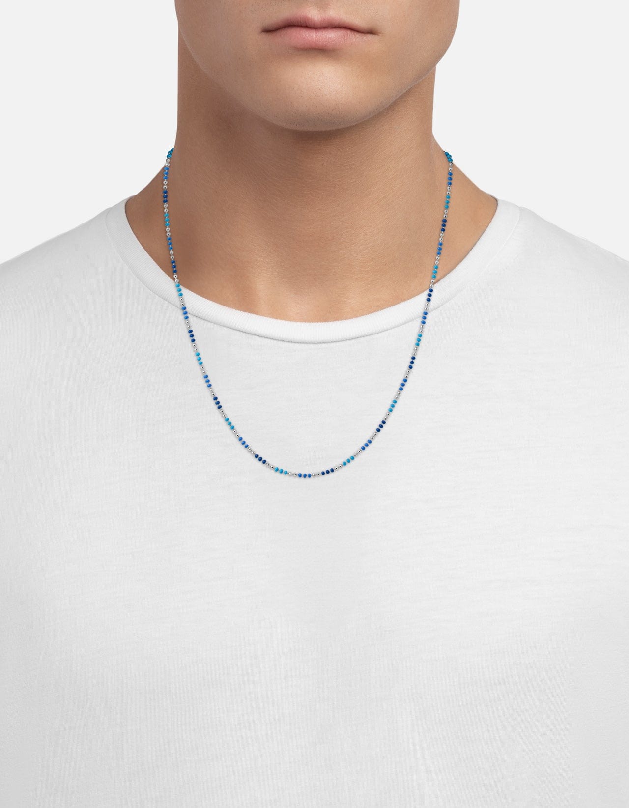 Orb 1.5mm Chain Necklace, Sterling Silver / Blue