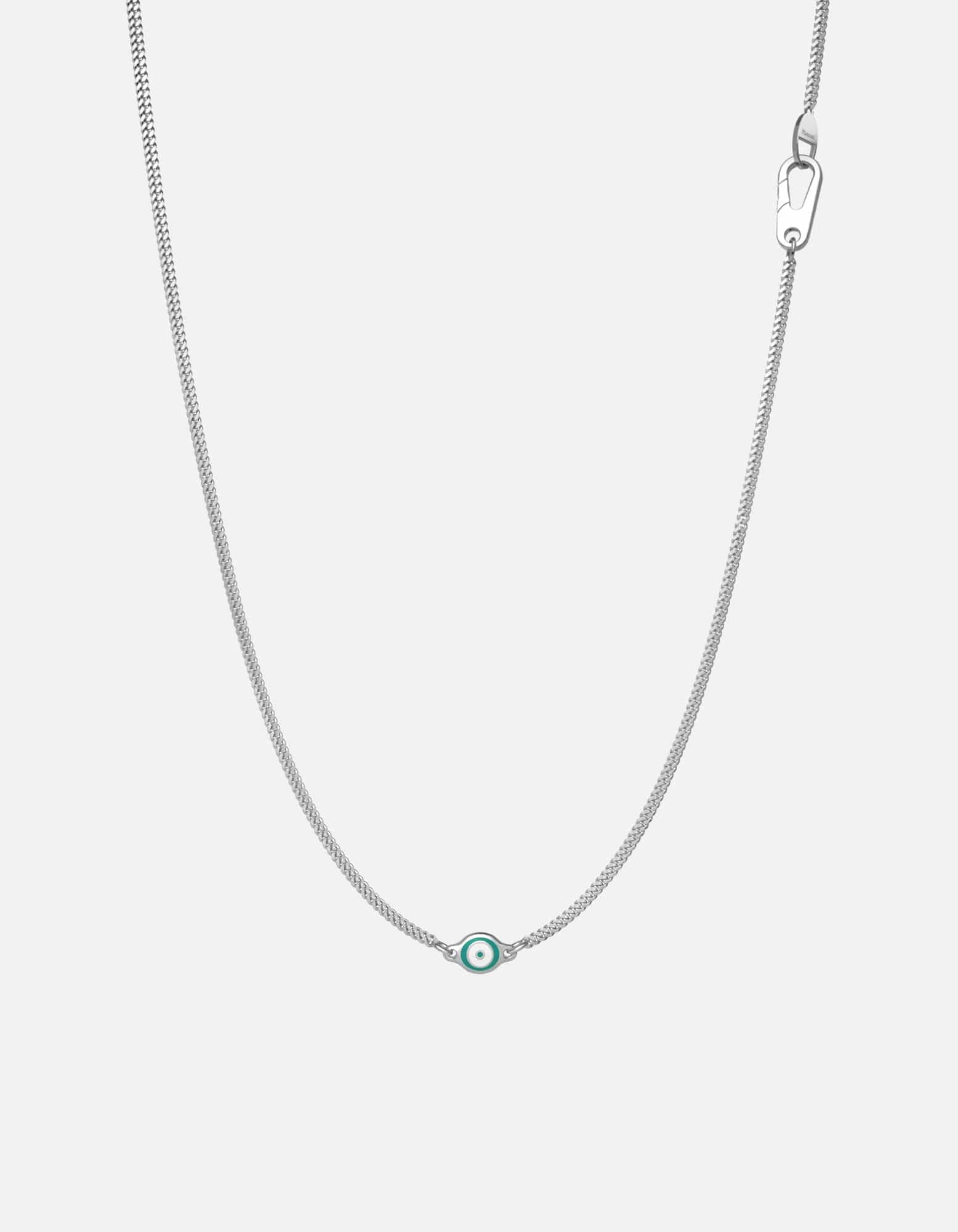 Single Evil Eye Necklace, Sterling Silver / Green