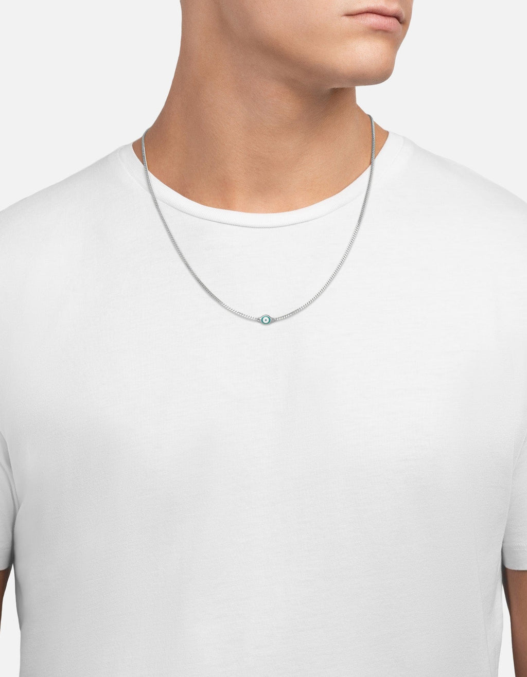 Single Evil Eye Necklace, Sterling Silver / Green