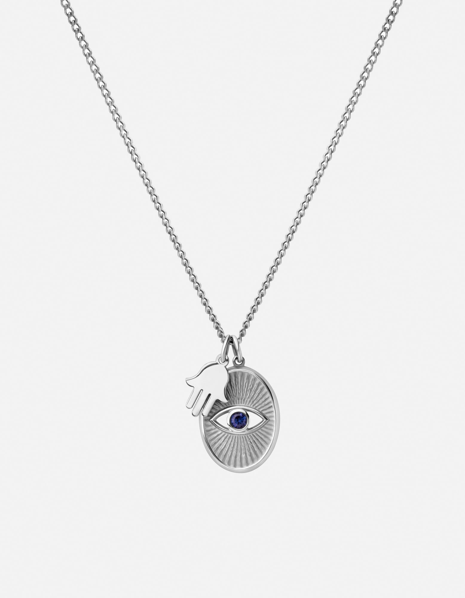Miansai Necklaces Third Eye Pendant Necklace, Sterling Silver Blue / 24in. / Monogram: No