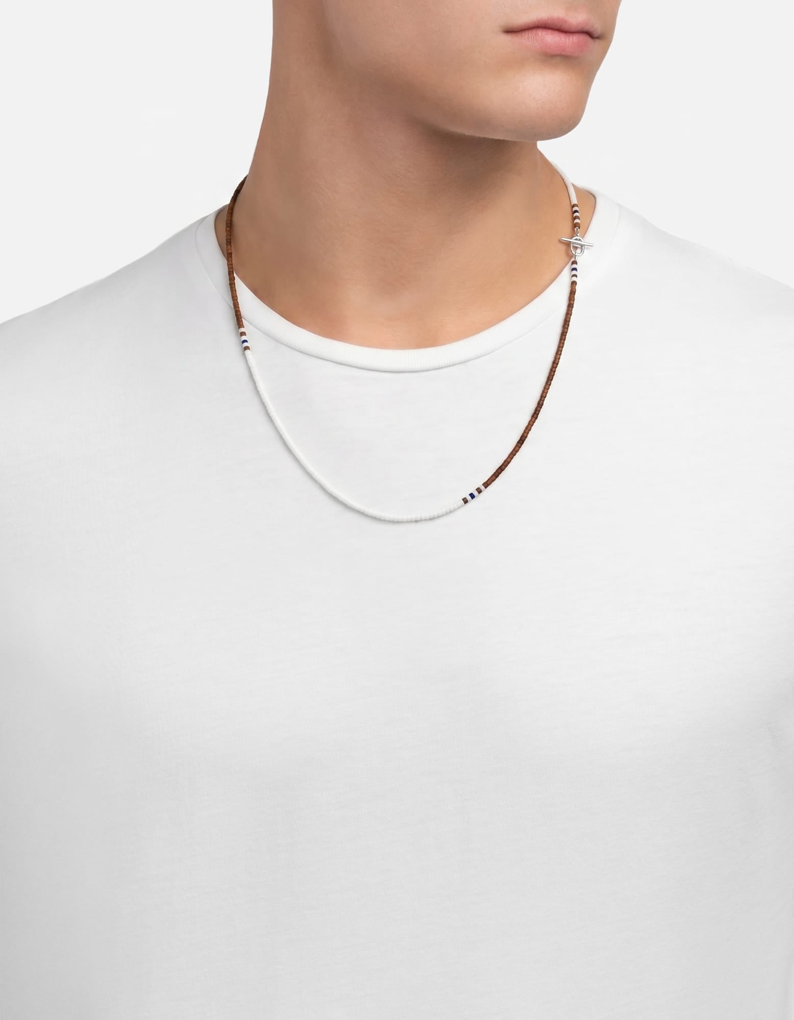 Avi Bead Necklace, Sterling Silver / Amber/White
