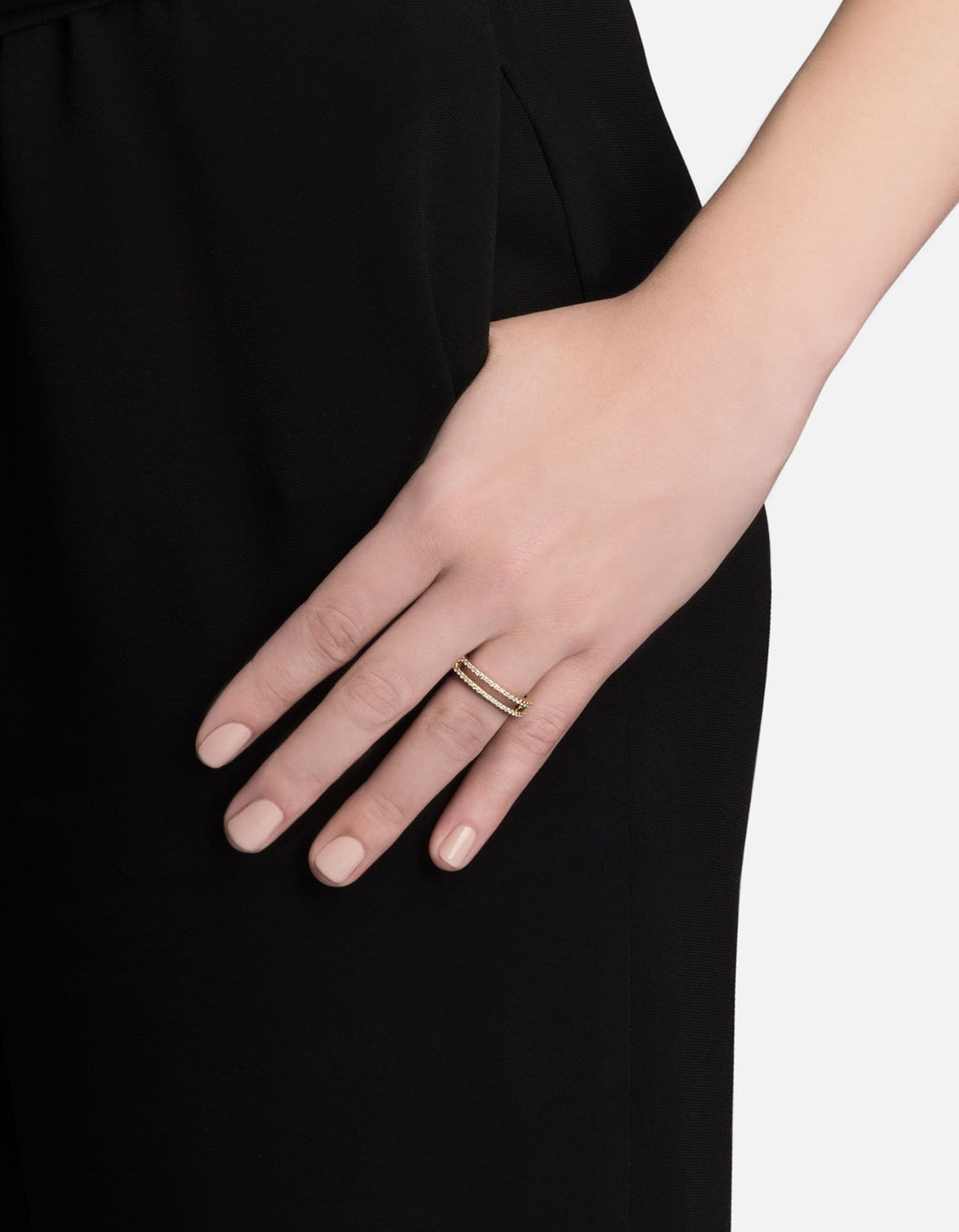 Split Layer Ring, 14k Gold Pavé