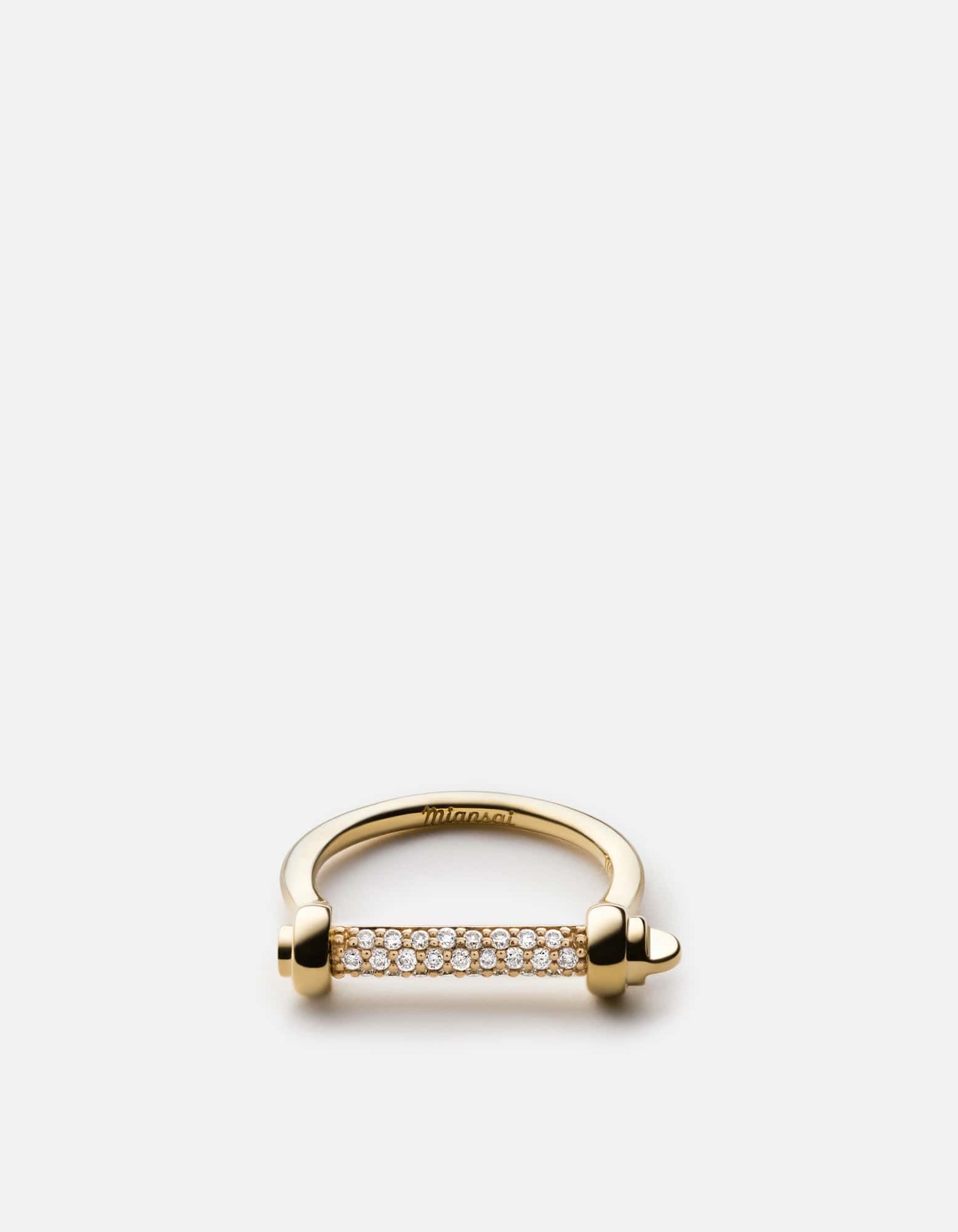Miansai Rings Thin Screw Cuff Ring, 14k Gold Pavé Bar Polished 14k Gold/Pave / 6