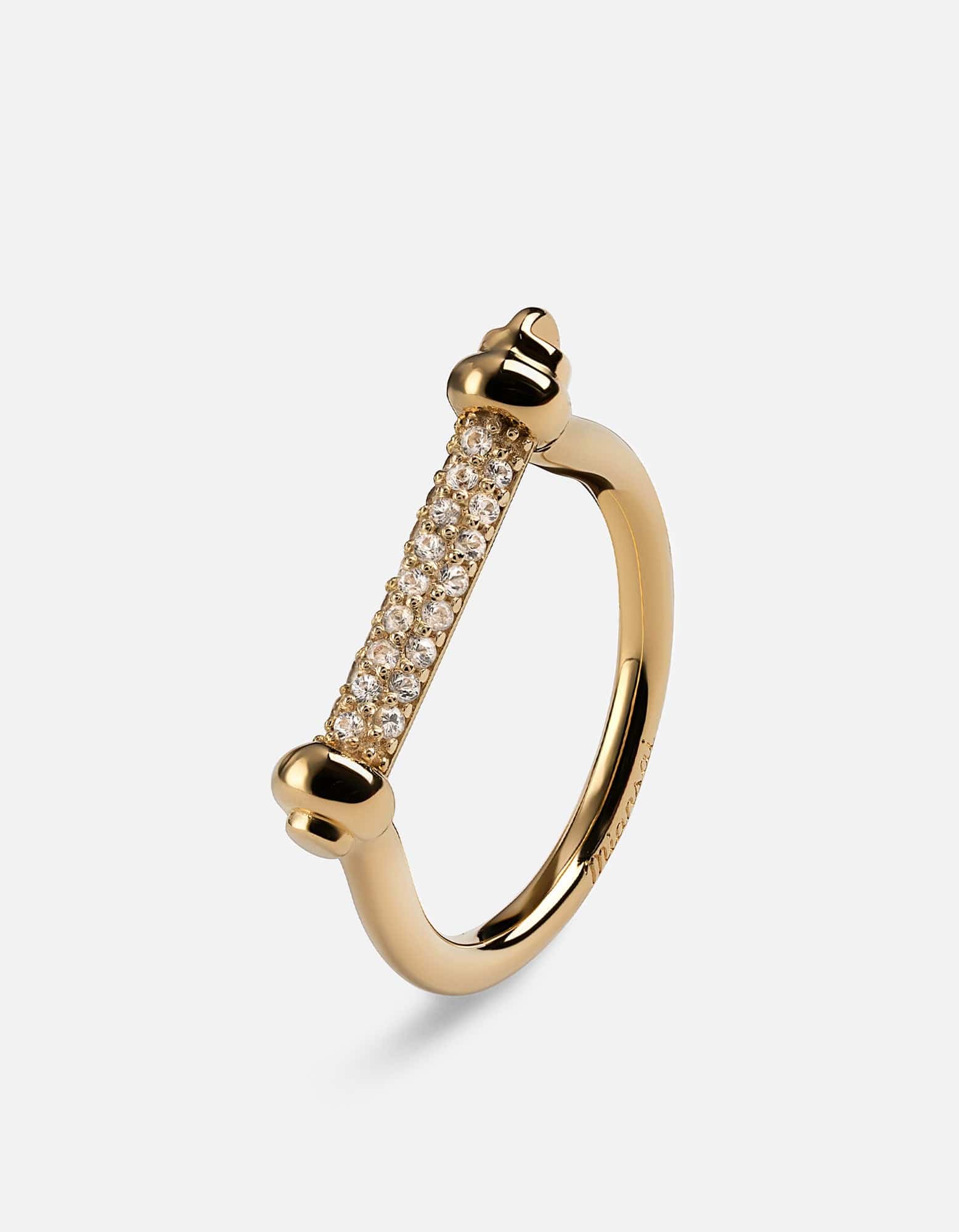 Thin Screw Cuff Ring, 14k Gold Pavé Bar