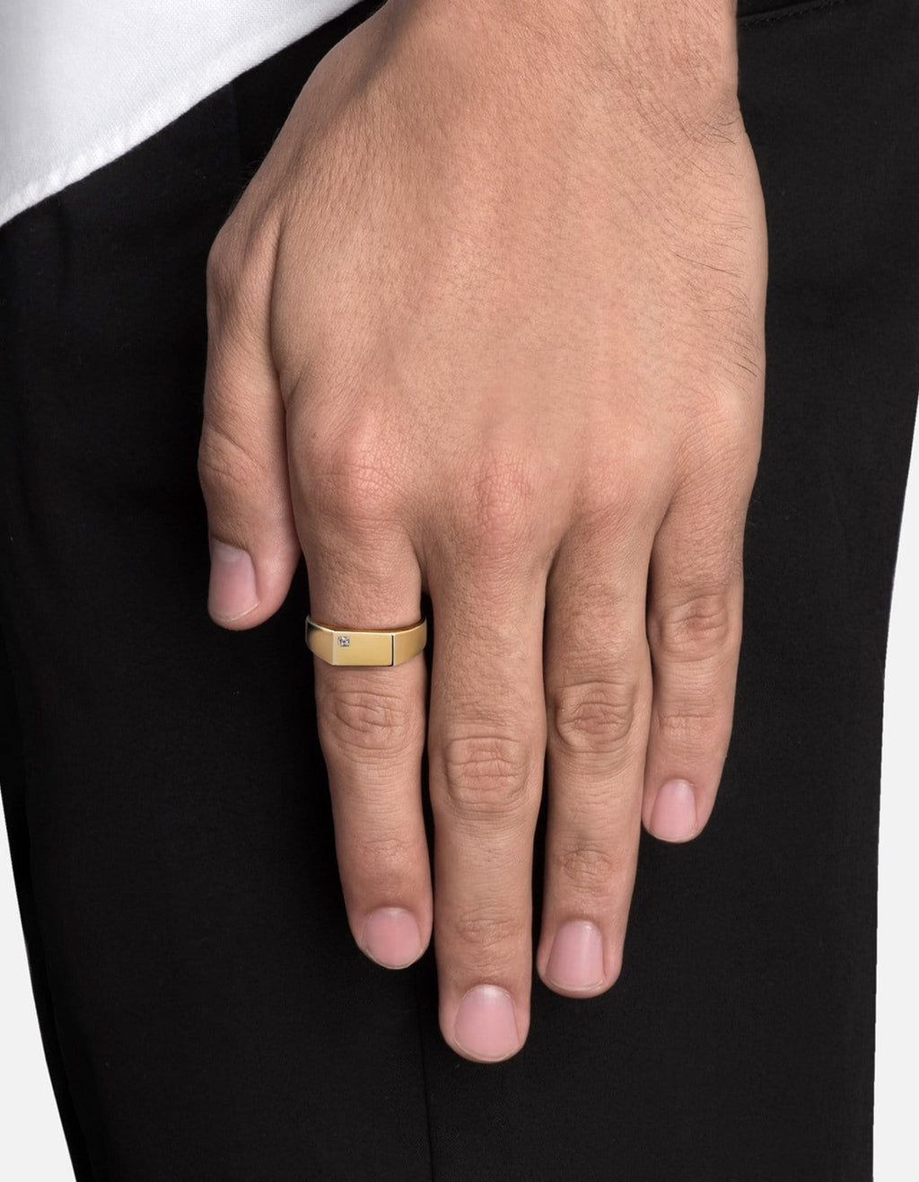 Geo Signet Diamond Ring, Gold Vermeil