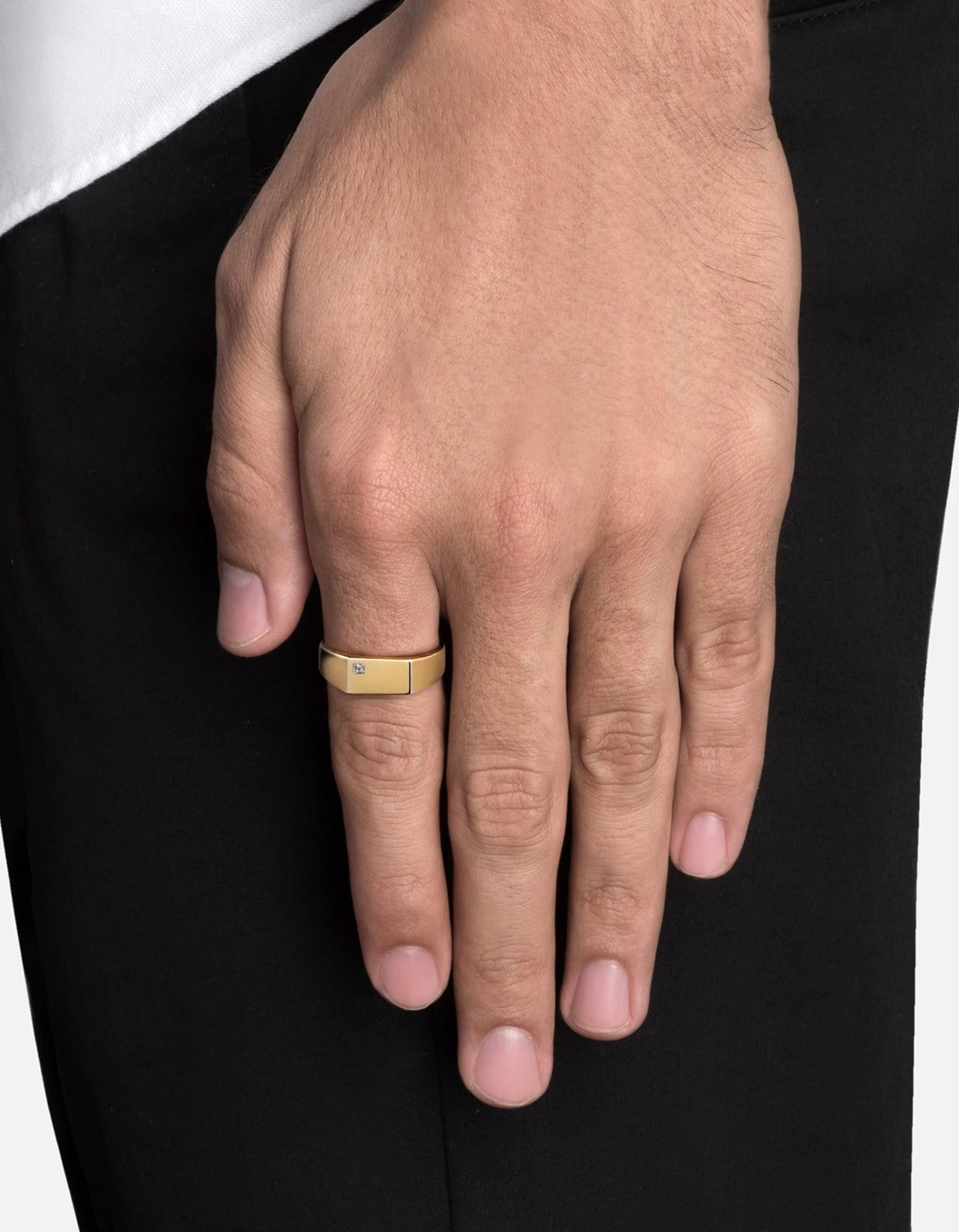 Geo Signet Diamond Ring, Gold Vermeil