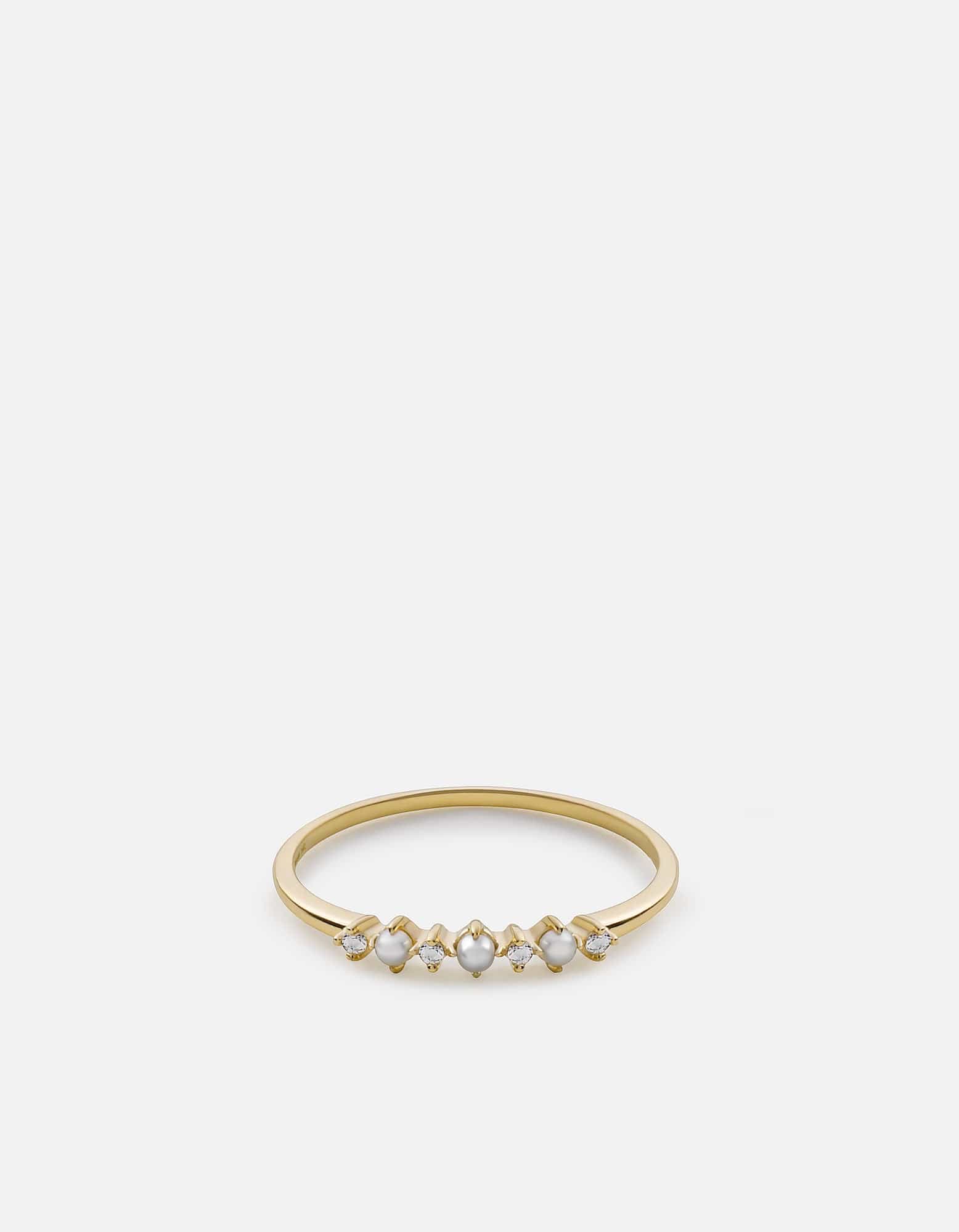 Miansai Rings Simone Pearl Ring, 14k Gold Pavé Polished Gold w/ Pave / 5