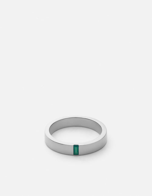 Miansai Rings 4mm Agate Band, Sterling Silver w/Baguette Green / 8