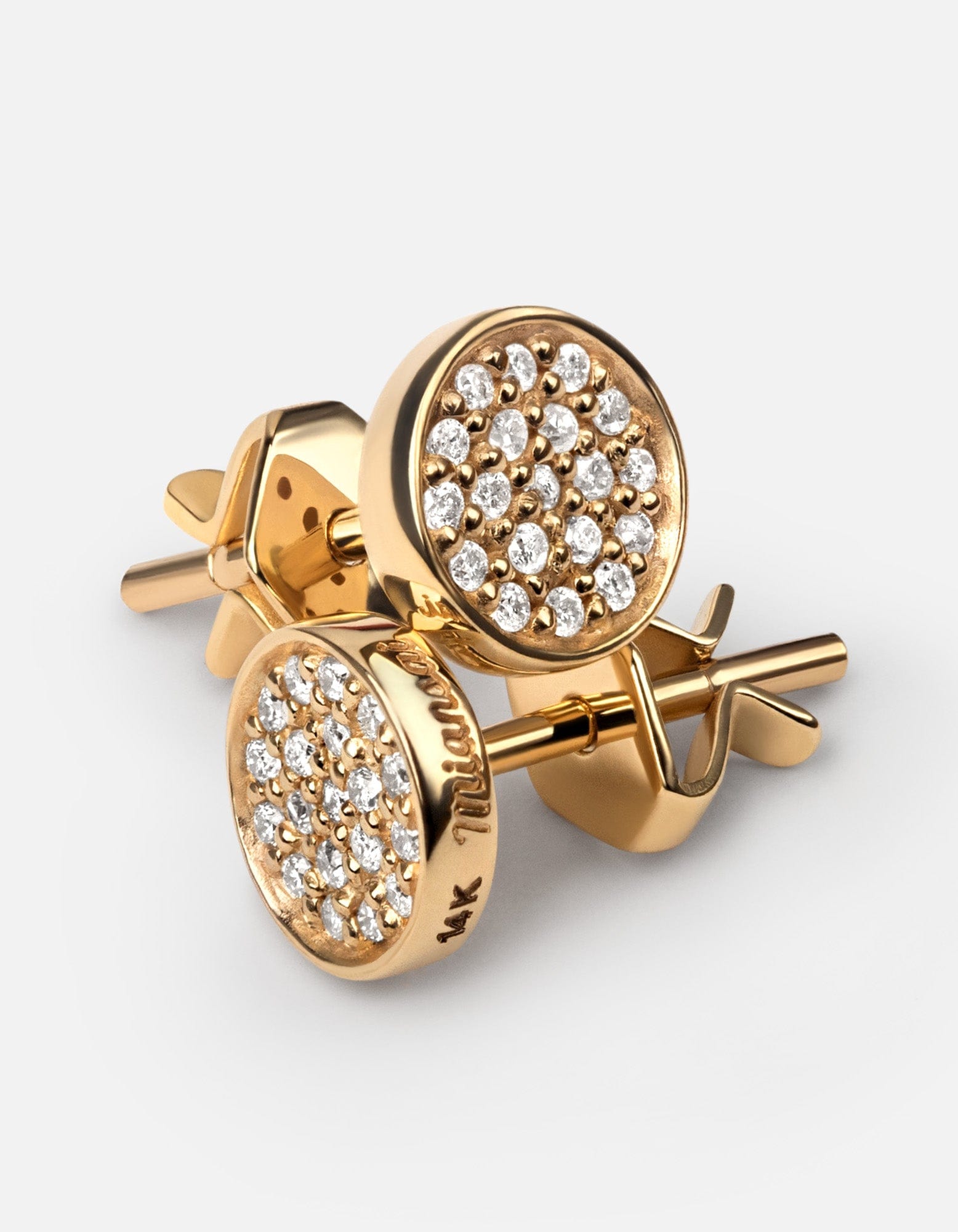 Horizon Studs, 14k Gold Pavé