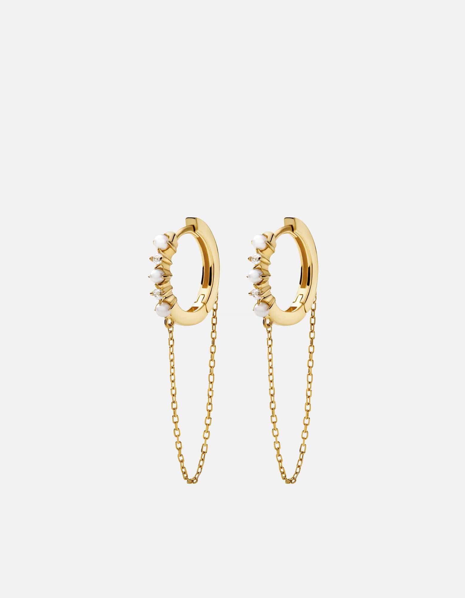 Miansai Earrings Calista Huggie Pearl Earrings, 14k Gold Pavé Polished Gold w/White Topaz / Pair
