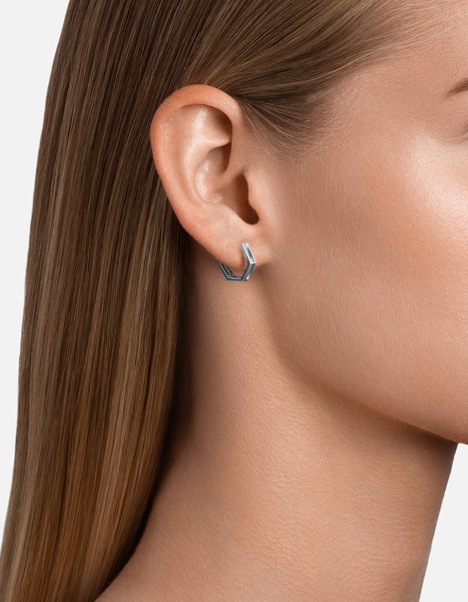Hexa Huggie Earrings, Sterling Silver